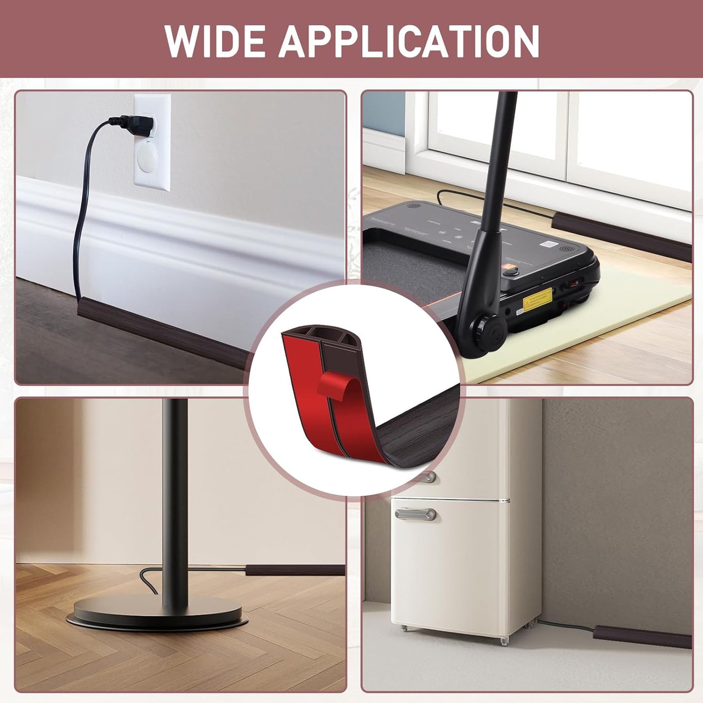 Floor Cord Cover Self Adhesive Cord Hider Floor Extension Cord Covers for Floor Power Cord Protector Cable Management Prevent Cable Trips Cable Cavity 0.51" W x 0.31" H (Dark Walnut, 20Ft)