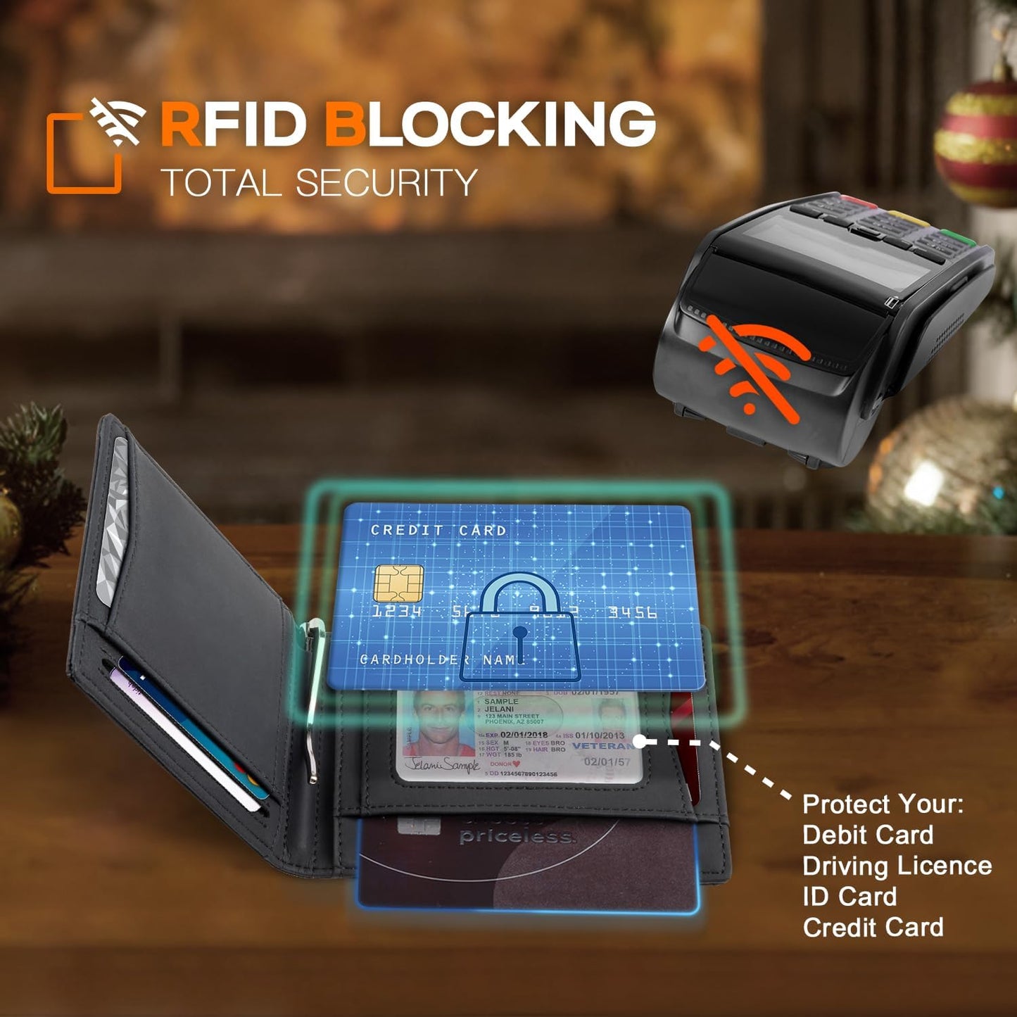 Slim Money Clip Wallets for Men RFID Blocking 11 Card Holder Minimalist Small Thin Carbon Leather Bifold Mens Front Pocket Wallet Gift Box