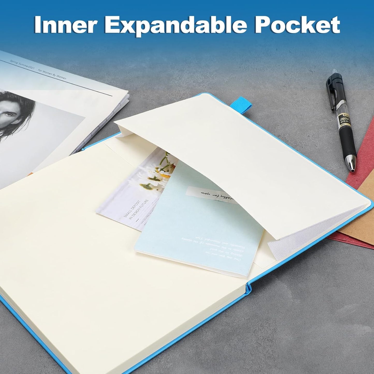 Journals for Writing, A5 Leather Ruled Notebook with 400 Pages, 100 Gms College Ruled Journal with Thick Paper, Hardcover with Inner Pocket & Pen Holder, Dark Green