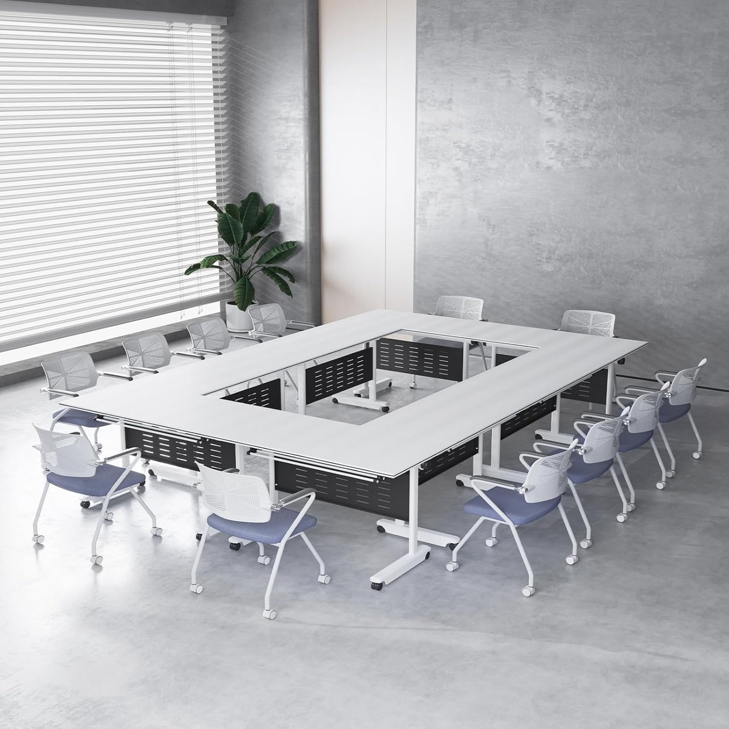 4Pack Conference Room Table, Folding Conference Table for Office Classroom, Mobile Training Tables with Casters Silent Wheels, Large Rectangular Convertible Modular Seminar Tables (L63in)