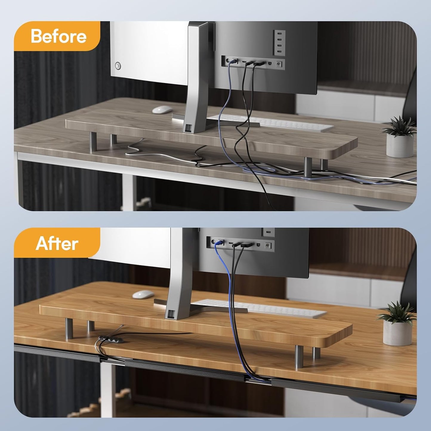 Delamu 4 Pack Cord Organizers for Desks, 62.8in Cable Organizer Cable Management Under Desk, Self Adhesive Wire Management Raceway, Desk Organizers and Accessories for Office&Home Organization, Black