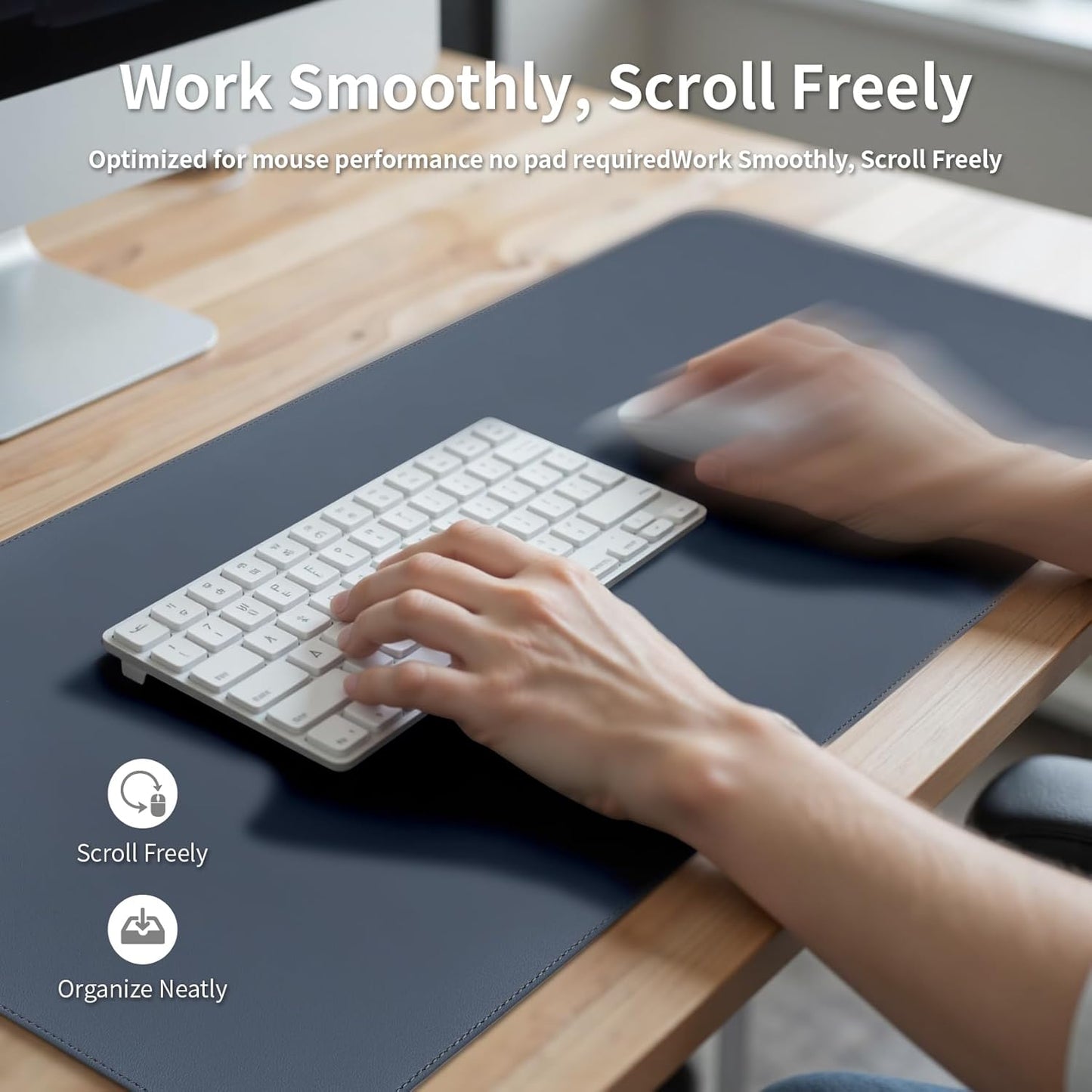 Oversized Non-Slip Desk Pad Protector – Grips Desk Firmly, Anti-Slip Like You've Never Seen! Vegan Leather Waterproof Laptop Mat for Keyboard & Mouse – Large Office Pad– Dusk Navy