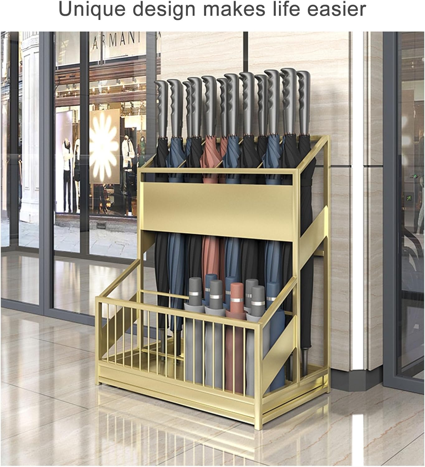 Large Capacity Commercial Metal Umbrella Holder,School Office Hotel Corridor Entrance Umbrella Organizer,Large-capacity Standing Umbrella Standumbrella Stand Indoor Entryway,Metal Umbrella Holder(Gold