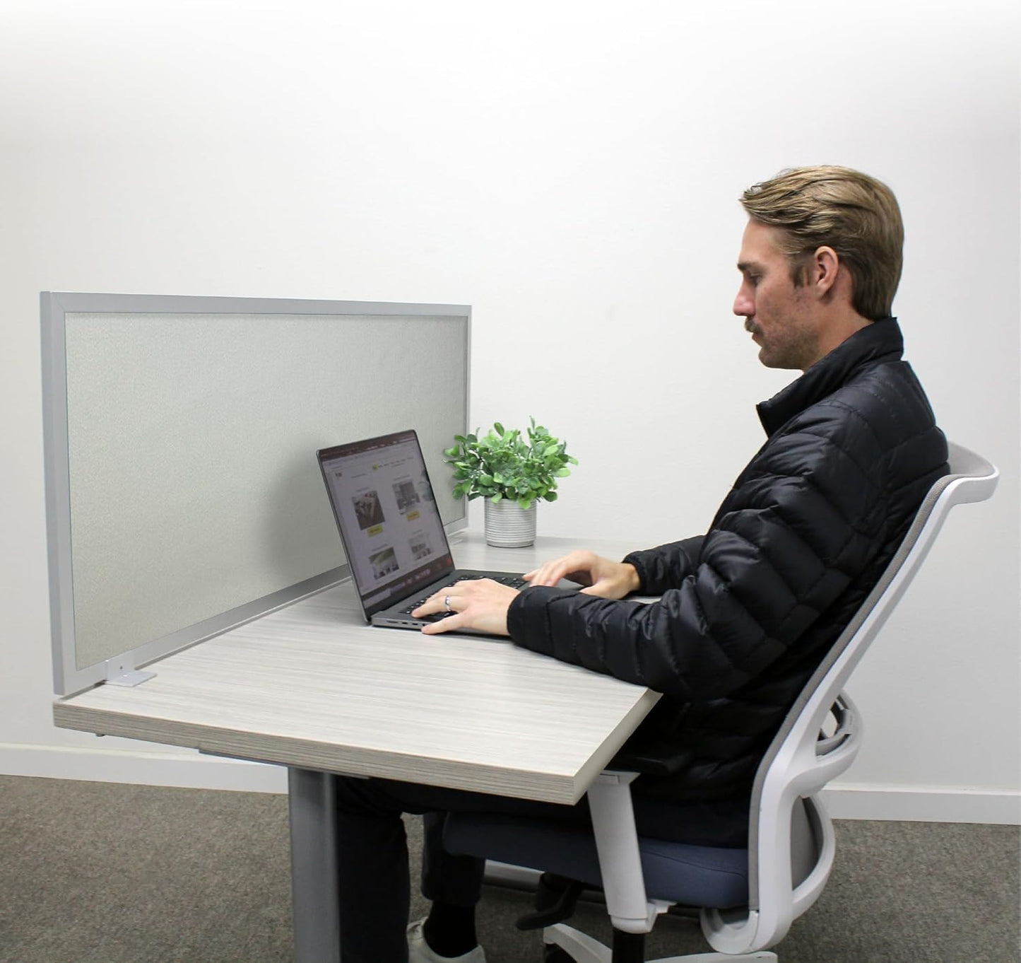 OBEX Acoustic Mounted Screen Privacy Panel Table Top Separator, Sound Blocking Desk Divider (Overcast, 18" X 30")