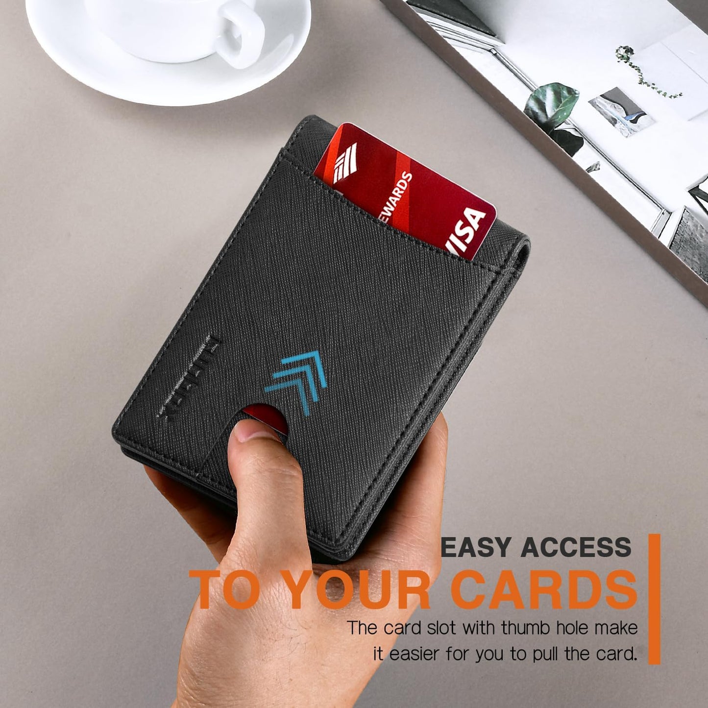 Slim Money Clip Wallets for Men RFID Blocking 11 Card Holder Minimalist Small Thin Carbon Leather Bifold Mens Front Pocket Wallet Gift Box