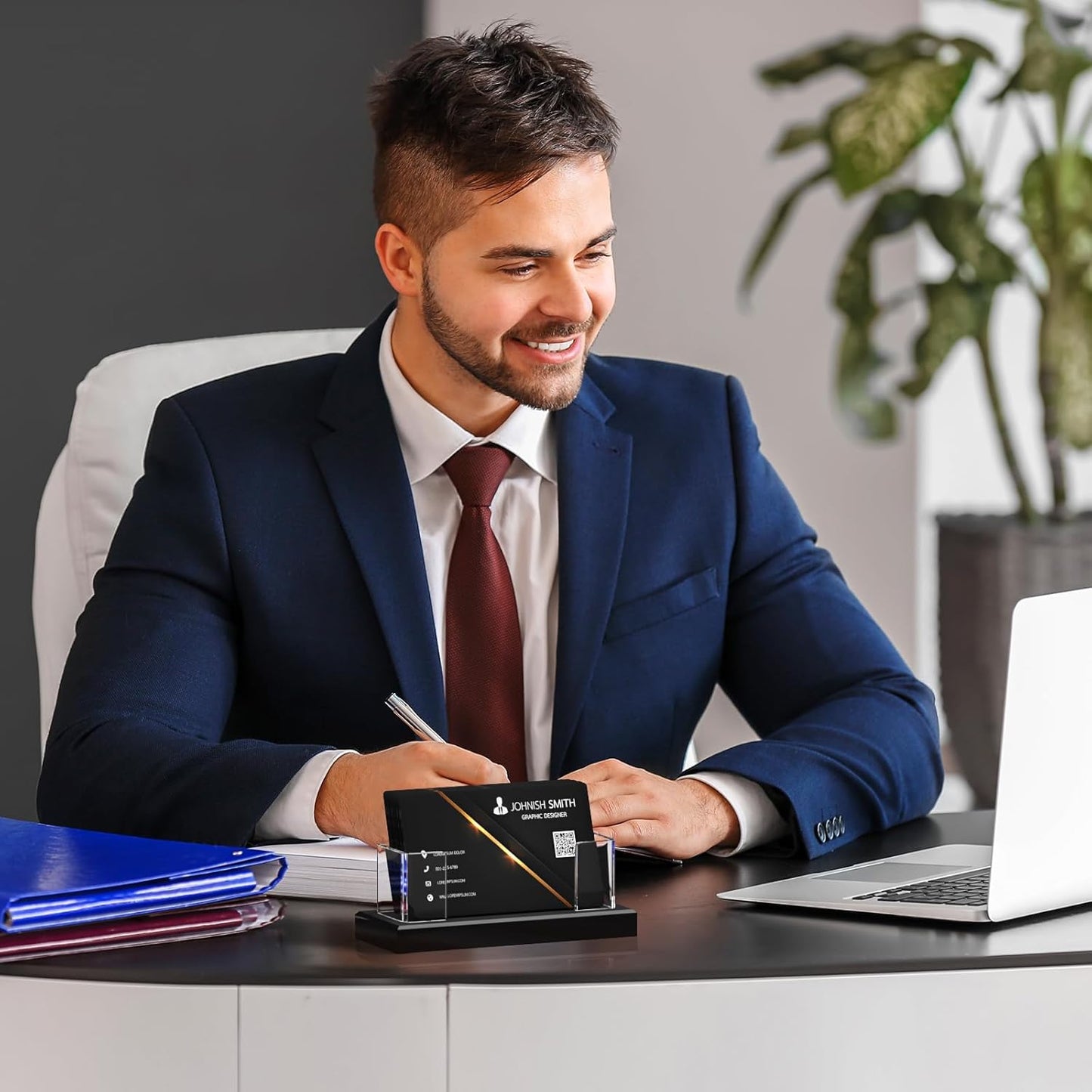 HIIMIEI Business Card Holder Acrylic: 2 Pack Business Card Display for Desk - Clear Business Card Stand for Office Reception Event Conference Room Desktop