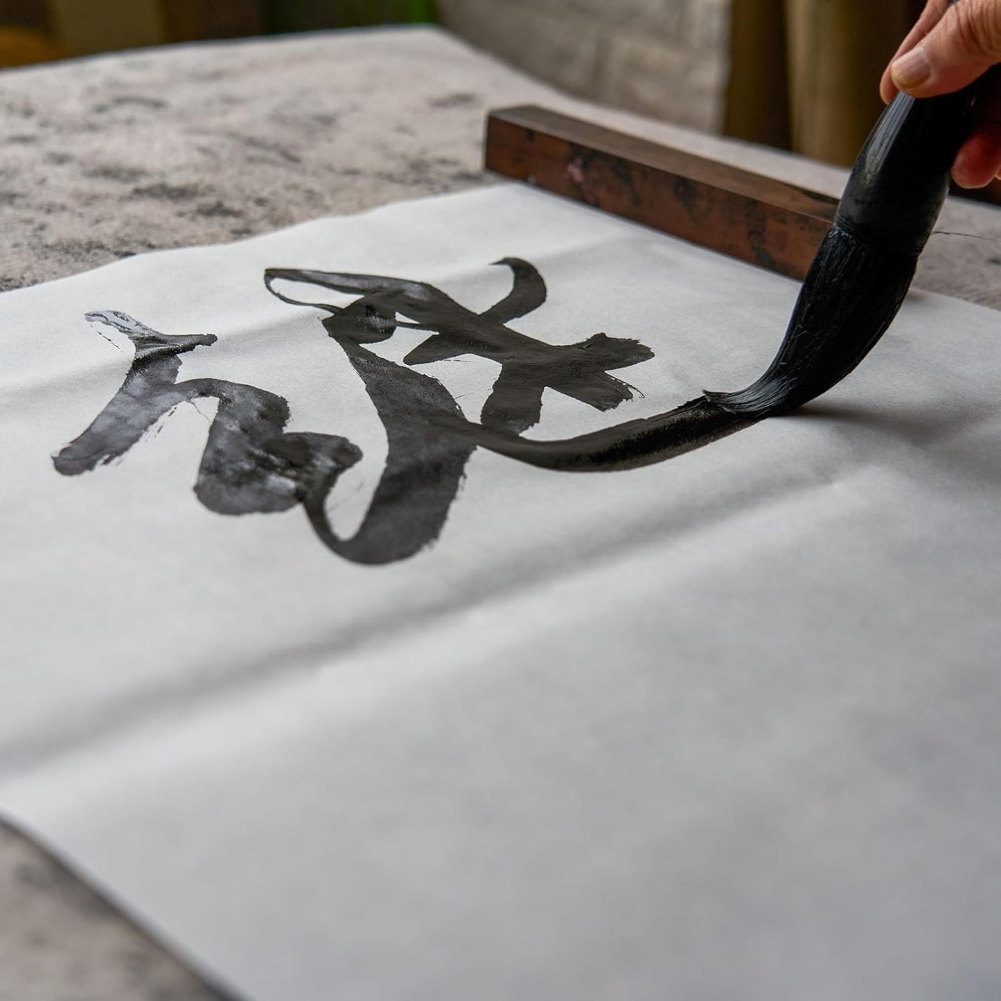 PATIKIL Xuan Paper, 100 Sheets Rice Paper with MI' Grid, Chinese Calligraphy Practice Paper for Calligraphy Practice, Half Raw Ripe Xuan, 5"x15" (Yellow)