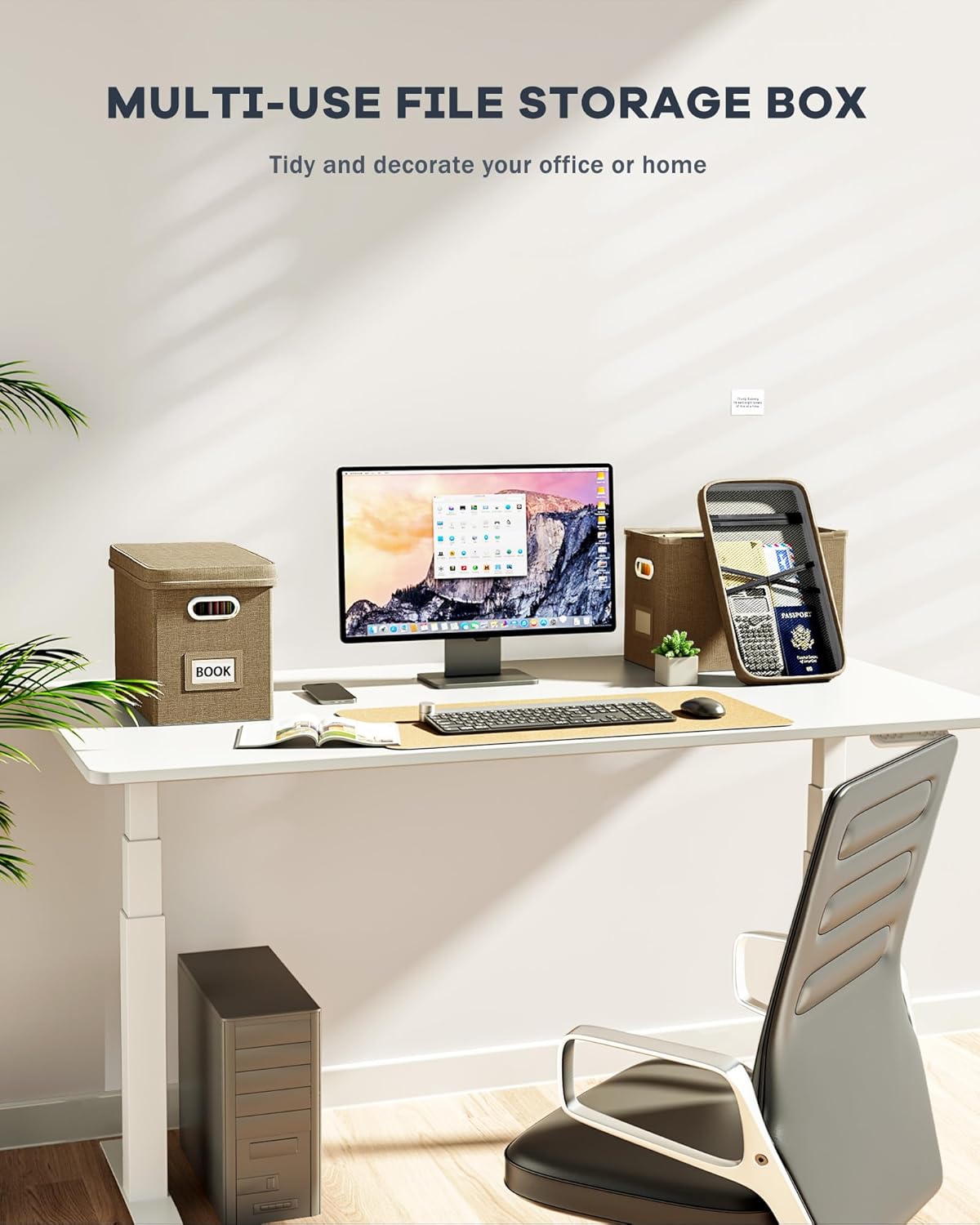 Oterri File Organizer Box with Lid, Hanging Filing File Box with Mesh Pocket, Document Organizer Box for Letter Files, Portable Storage Box with Smooth Sliding Rail for Office&Home(1 PCS, Khaki)