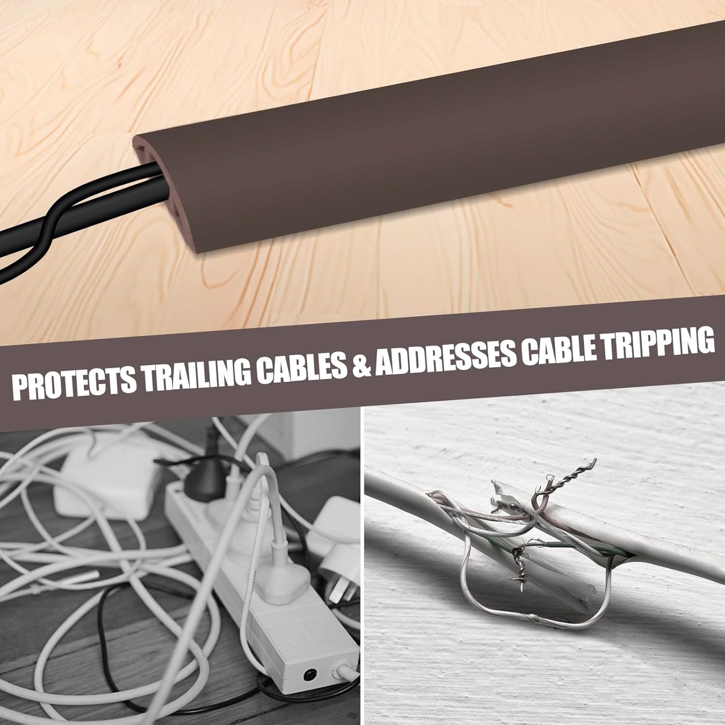 Floor Cord Cover Cable Cavity Self Adhesive Cord Hider Floor 10FT Floor Cable Management Power Cord Protector Floor Electric Cord Covers for Offices, Gym, Exhibitions (CoffeeBrown, 1.97" x 10')