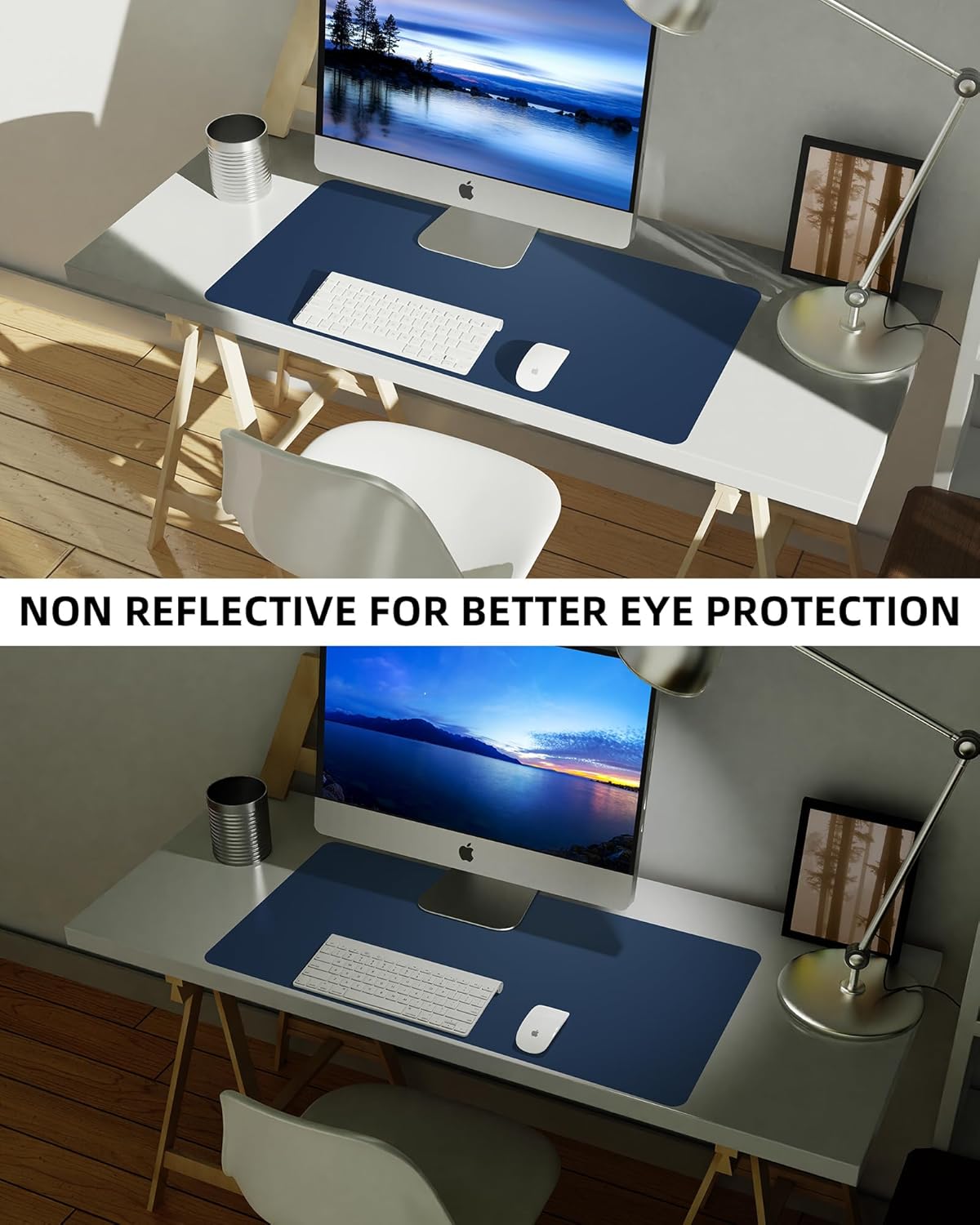 Leather Desk Pad Blotter,Mouse Pad,Office Desk Mat, Non-Slip PU Leather Desk mat,Large Desk mat,Waterproof Keyboard mat for Office/Home/Decor (Midnight Blue,35" x 17")