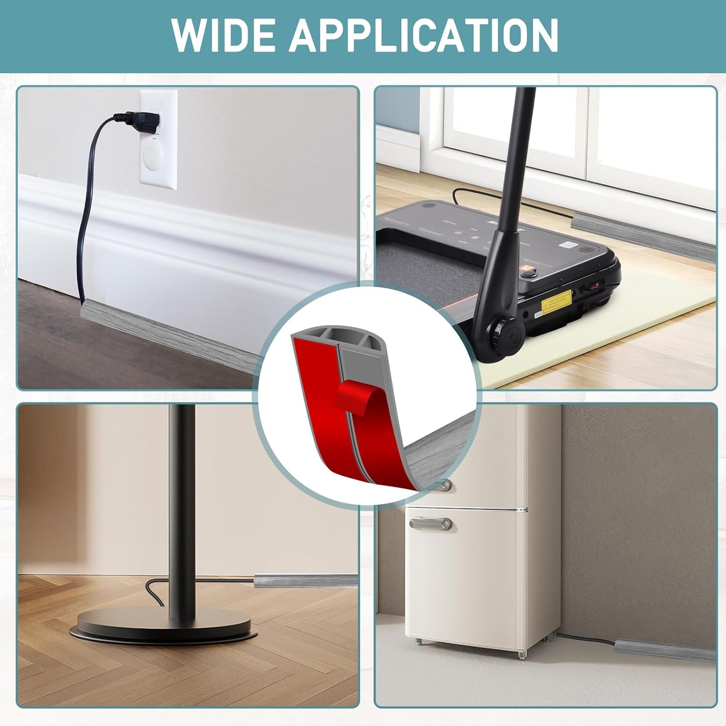 Floor Cord Cover Self Adhesive Cord Hider Floor Extension Cord Covers for Floor Power Cord Protector Cable Management Prevent Cable Trips Cable Cavity 0.47" W x 0.27" H (Light Grey Wood, 10Ft)