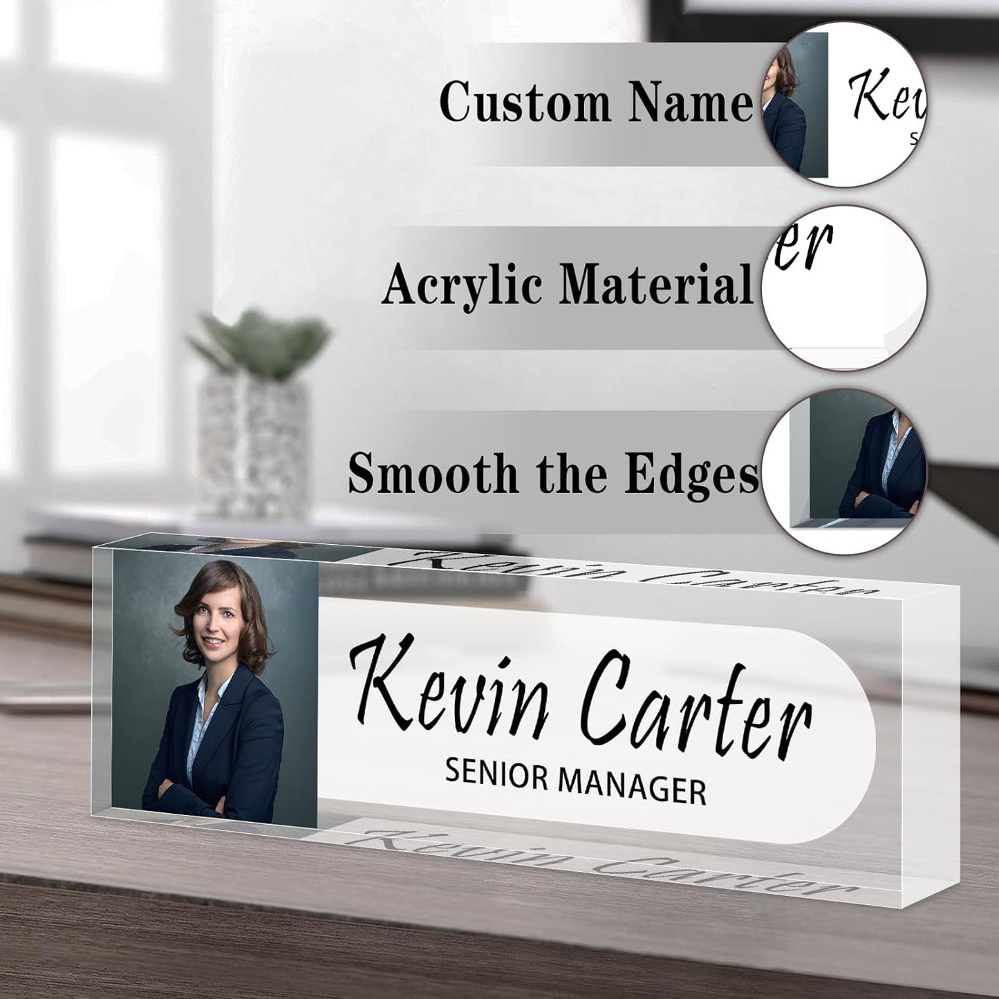 Name Plate for Desk Personalized, Acrylic Desk Decorations, Employee Appreciation Gifts, Custom Office Gifts for Coworkers, Boss, Teacher, Nurse (Photo Style)