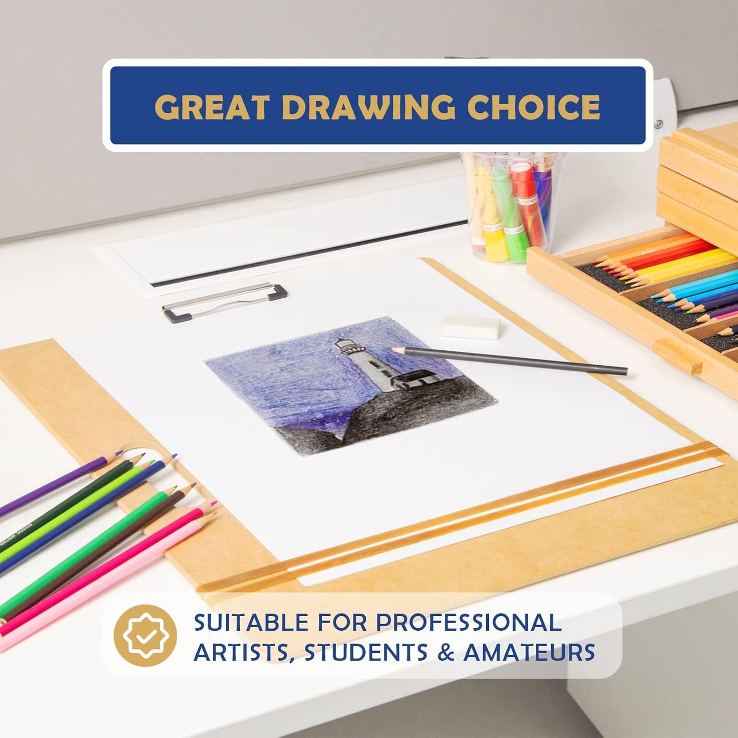 Falling in Art 18x18 Sketch Board, Drawing Tote Board for Artists with Sturdy Clip and Rubber Bands, Portable Art Clipboard for Classroom and Studio Drawing