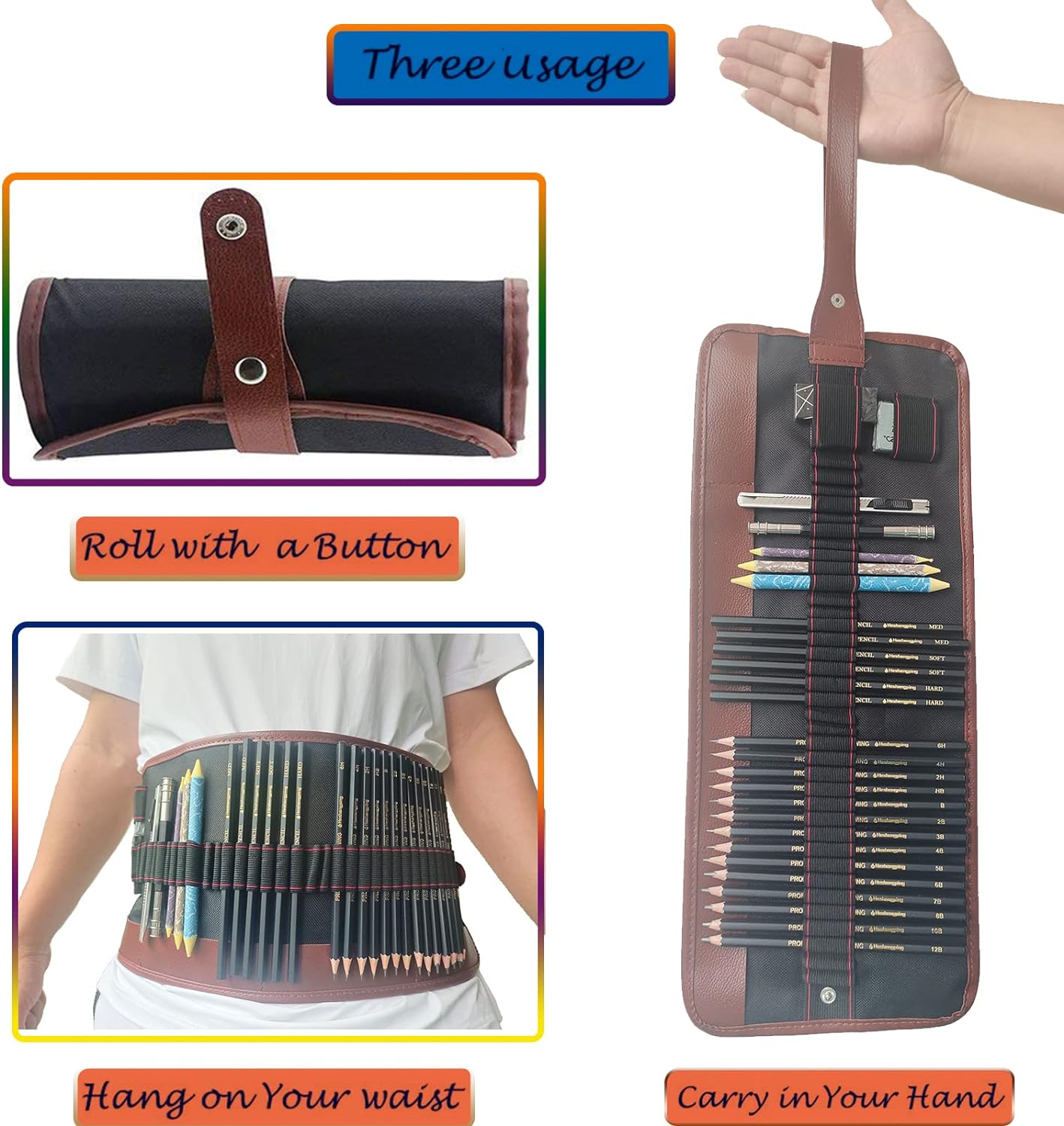 Heshengping Drawing Pencils Sketch Pencil Art Supplies Set for Kids Adults beginners Professional Sketching Art Graphite Charcoal Blending Stump Pencils kit