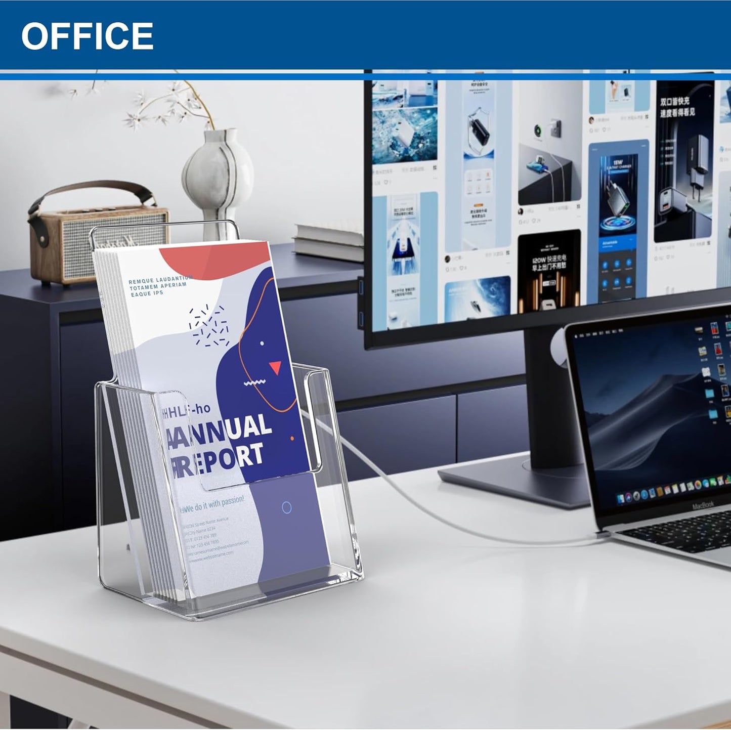 Brochure Holder 4x9 Inch Acrylic Literature Holders Clear Plastic Flyer Display Stand Countertop Use Pamphlet Holder Multi Purpose Organizer for Office, Lobby, Hotels, Trade Shows, 2 Pack