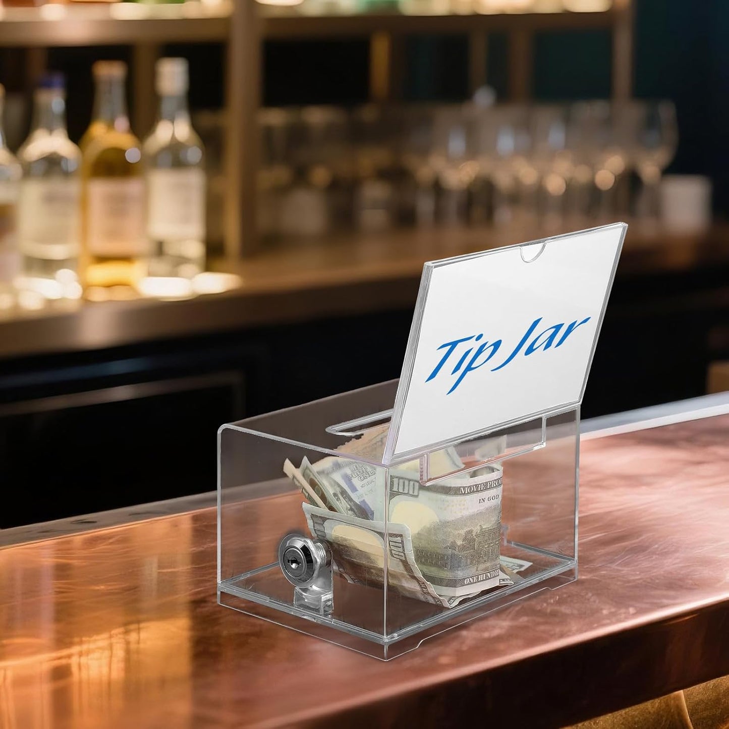 3 Pcs Acrylic Donation Box with Lock and Sign Holder Clear Ballot Donation Boxes with Slot for Fundraising Suggestion Box Storage Container for Voting, Raffle Bowl, Tip Jar