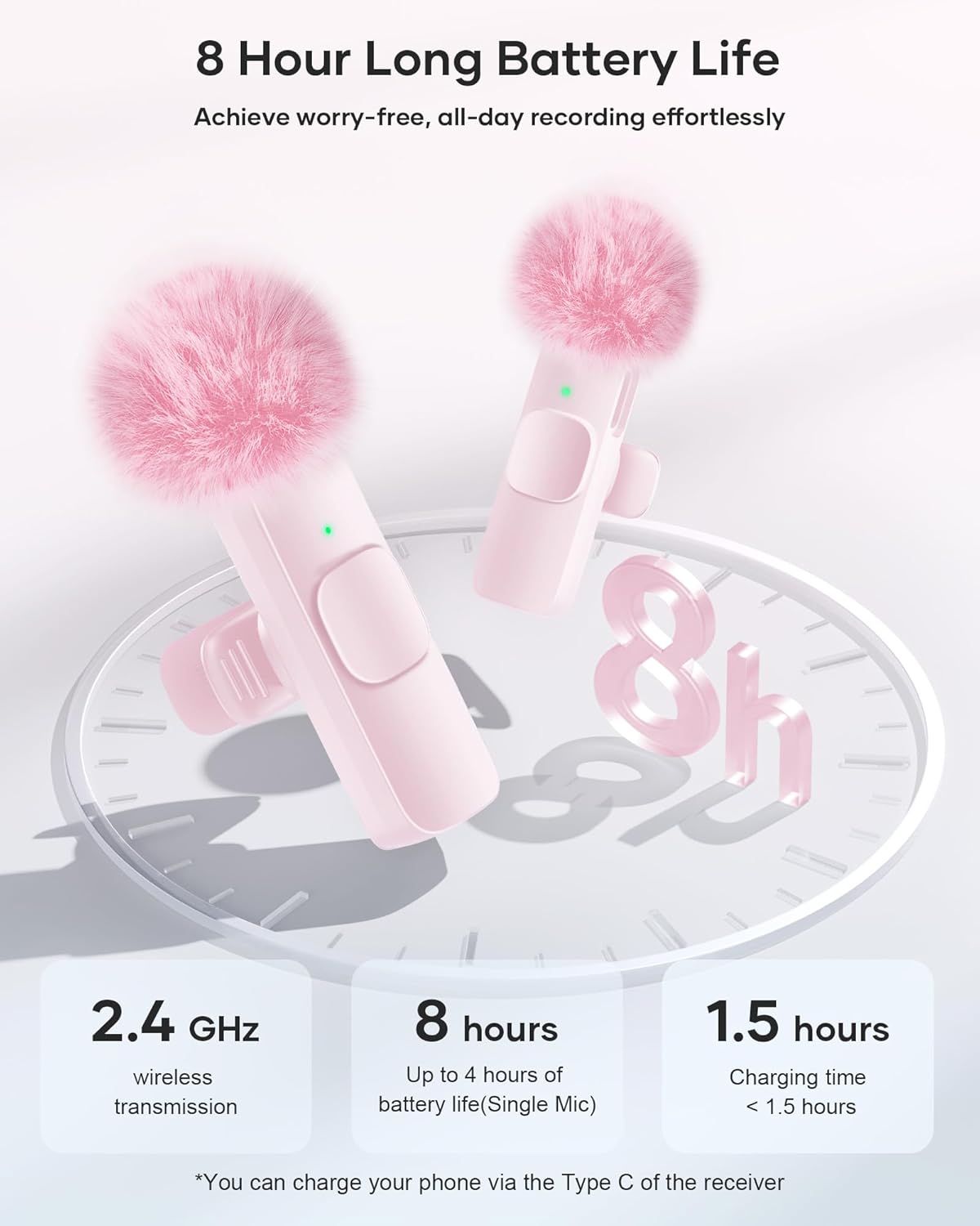 Wireless Lavalier Microphone for iPhone iPad and Android Phone, 2 Pack Lapel Mic Plug and Play Wireless Mic Noise Reduction Microphone for Video Recording Interview Podcast Vlog YouTube Tiktok (Pink)