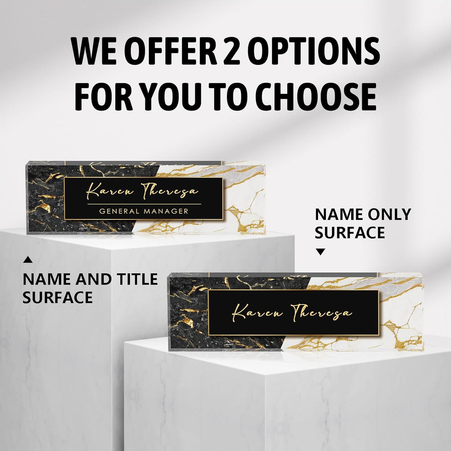 Custom Office Name Plate, Personalized Gifts for Men, Appreciation Gifts for Employee Coworkers Boss Teacher, Office Desk Accessory (Black Marble)