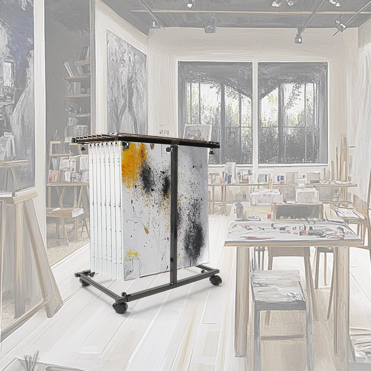 Mobile Blueprint Holder Rack Adjustable Height&Length Portable Blueprint Storage Organizer Stand Vertical File Plans Maps Posters and Drawings Display Rack for Home Office and Workplace Black