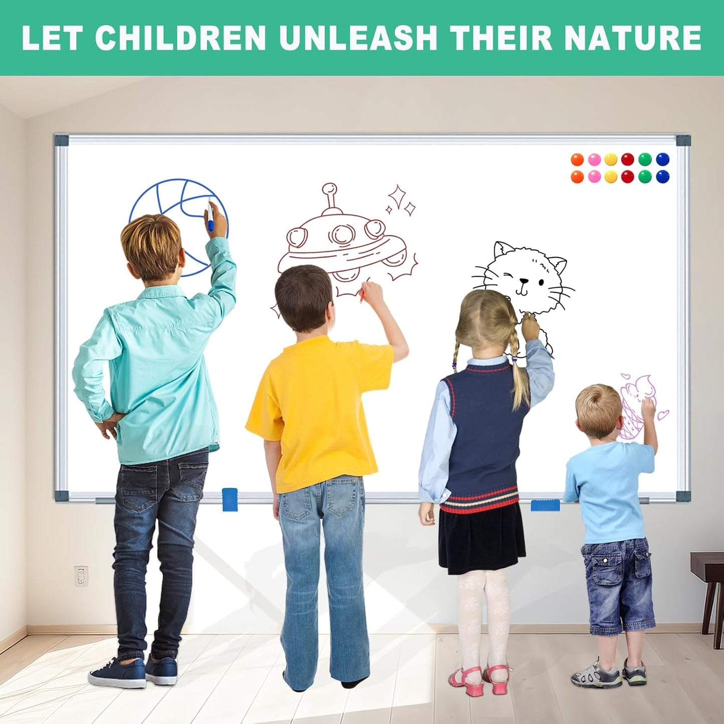 H-Qprobd Whiteboard Dry Erase White Board for Wall 60x40 (2pcs) Magnetic Boards for Office Classroom & Home, Large Wall White Board Including 6 Markers, 20 Magnets, 2 Erasers