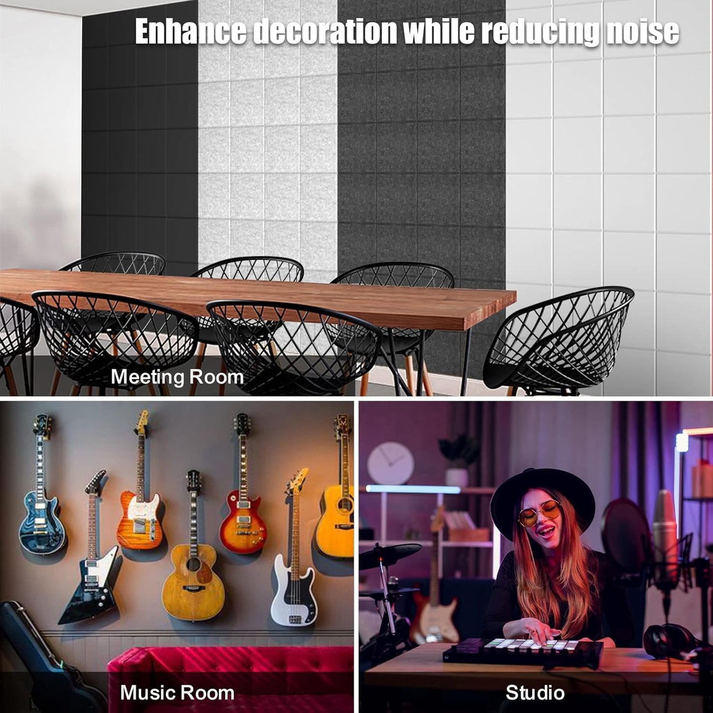 Sonicism 12 Pack Acoustic Wall Panels with Self-Adhesive, 12" X 12" X 0.4" Sound Proof Foam Panels, Decorative Soundproof Wall Panels, Sound Proof Absorbing Tiles for Home & Offices, Black