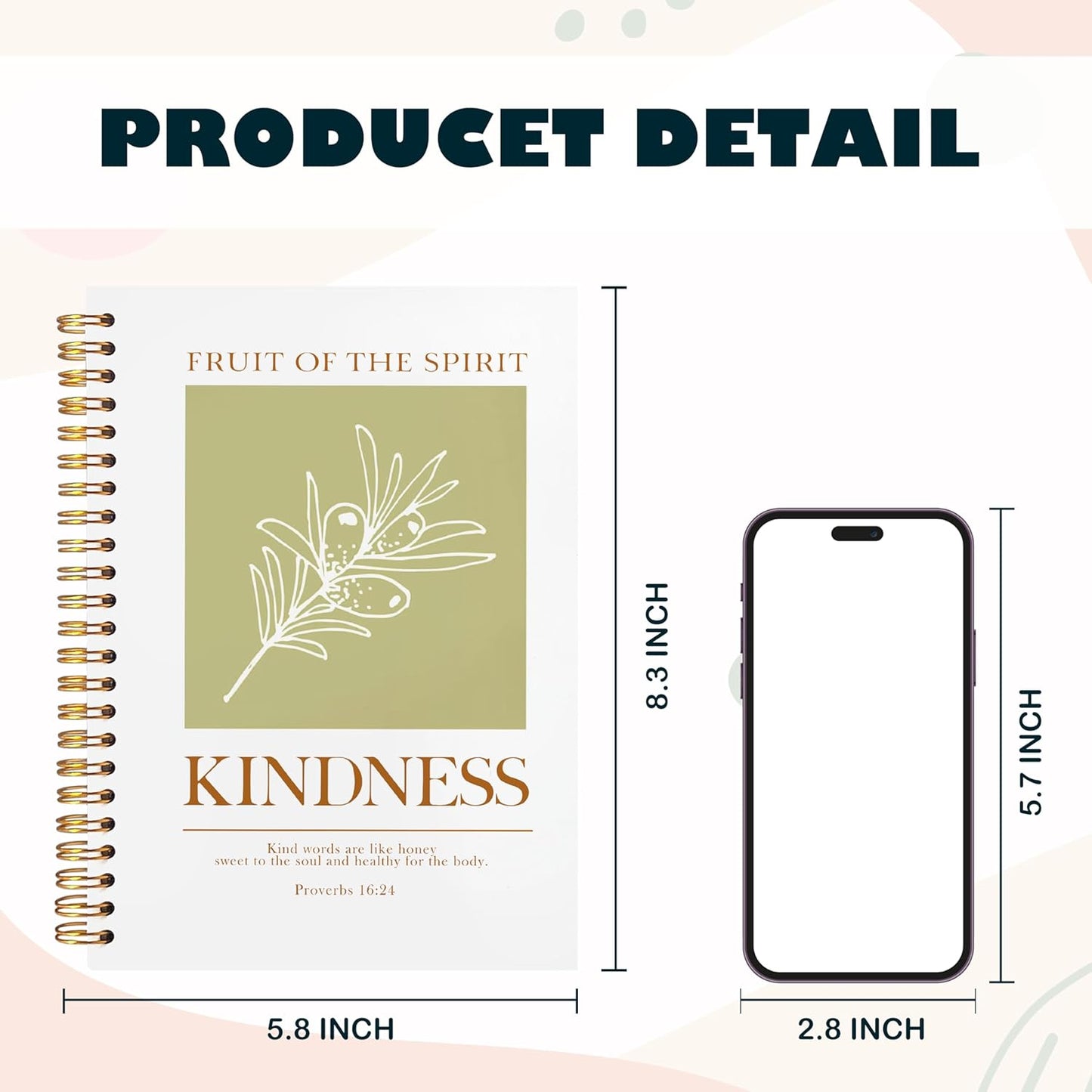 BearCake Bible Notebooks for Note Taking,Bible Journaling Notebook,Christian Notebook Journal,Fruit of the Spirit Kindness Christian Gifts for Women,Spiral Notebook 5.5x8.3
