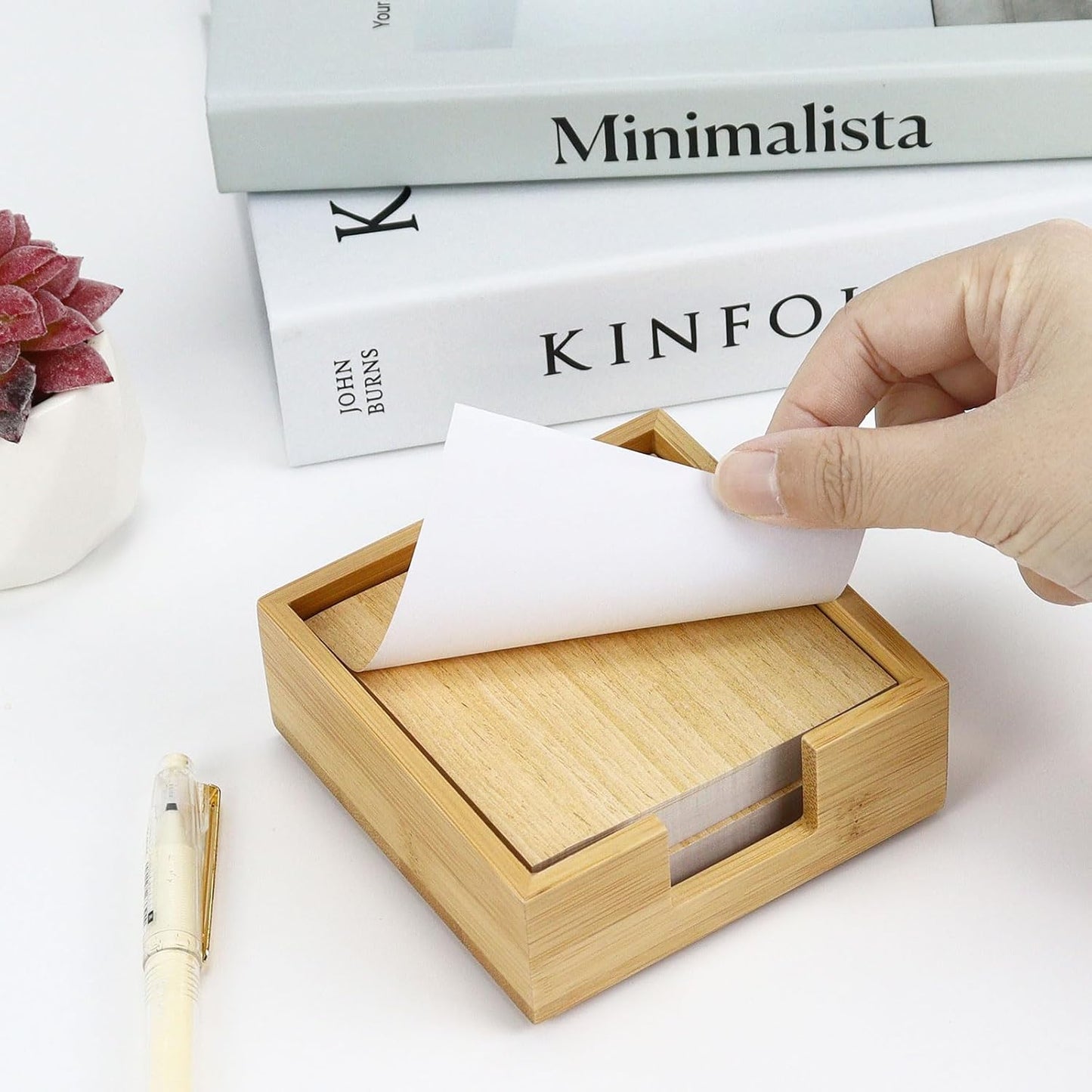 MultiBey Wooden Bamboo Sticky Note Pad Holder for Desk, Memo Holder Paper Dispenser, Desktop Accessories Organizer for Office School Home