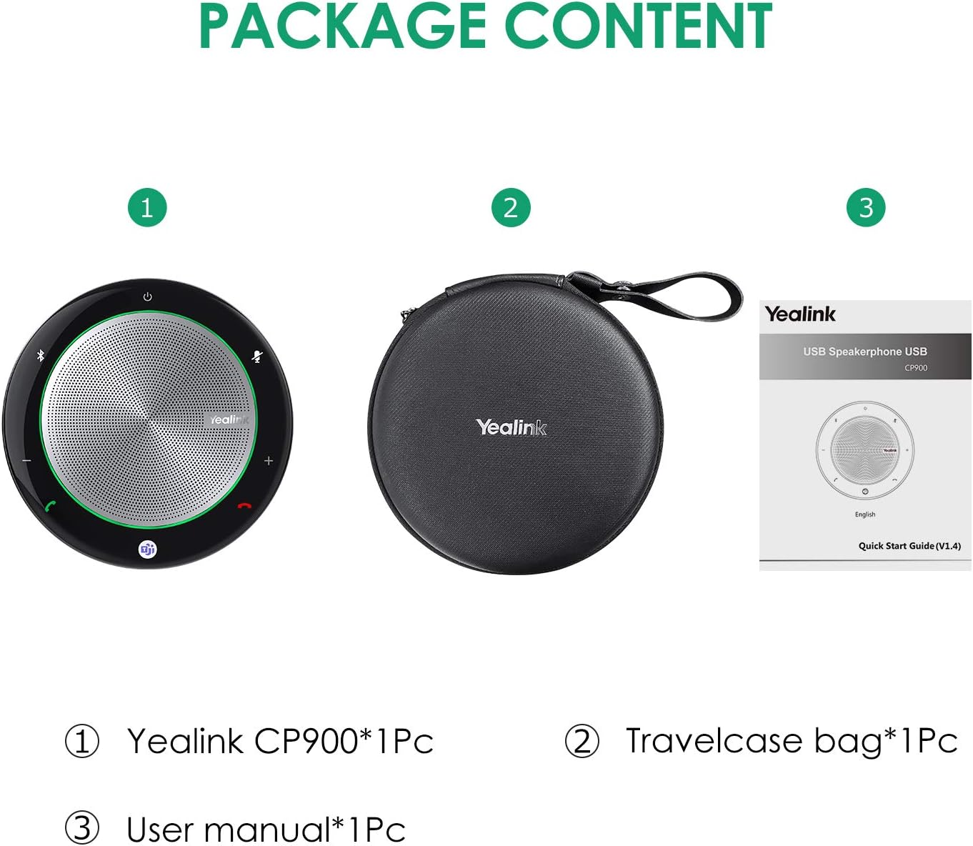 Yealink Bluetooth Speakerphone USB Speakers with Microphone Teams Certified CP900 Wireless Enhanced Noise Reduction Algorithm Home Office 360° Voice Pickup (Package Without dongle)