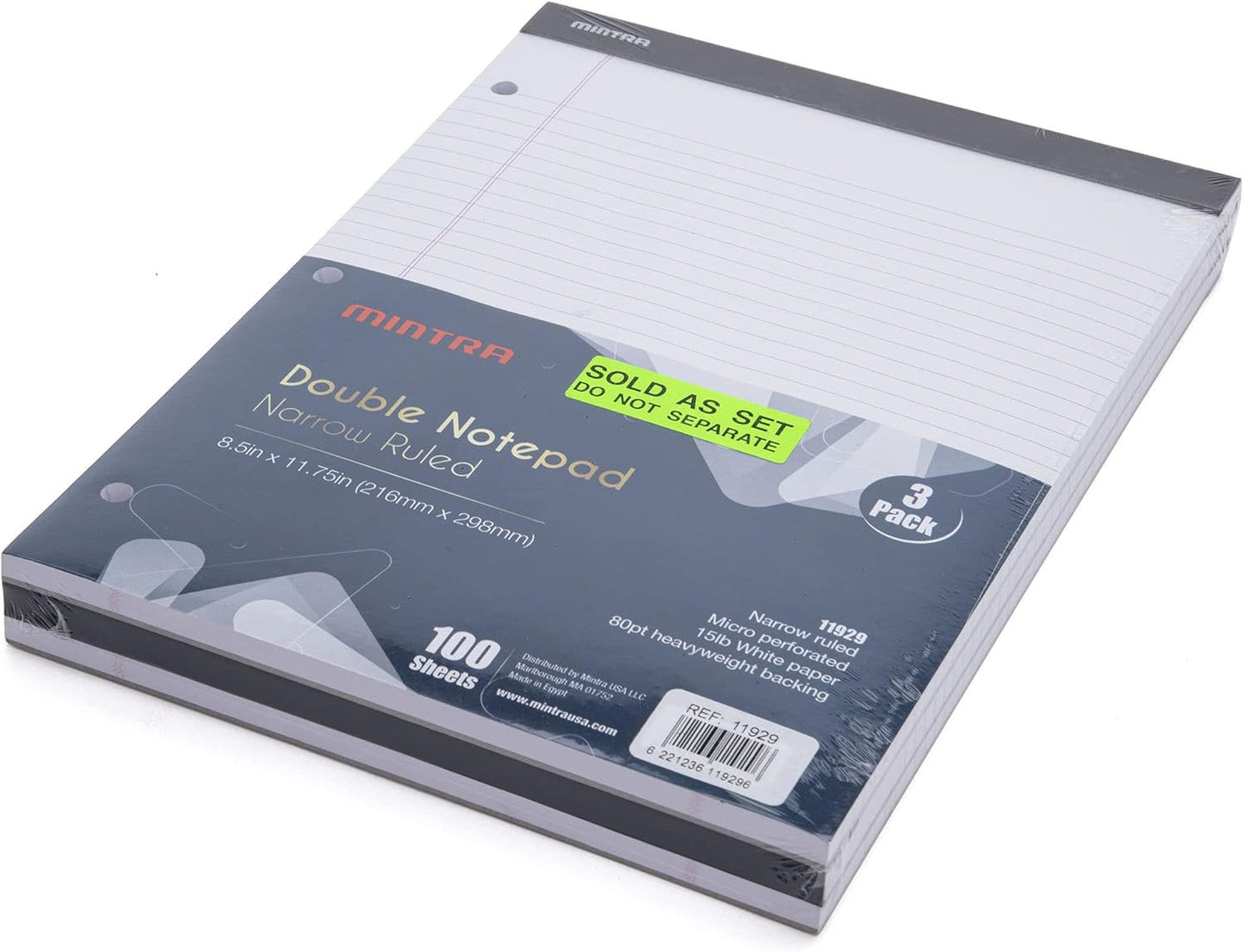 Mintra Office Legal Pads (Double Pad 3pk (White), 8.5in x 11in (Narrow Ruled))