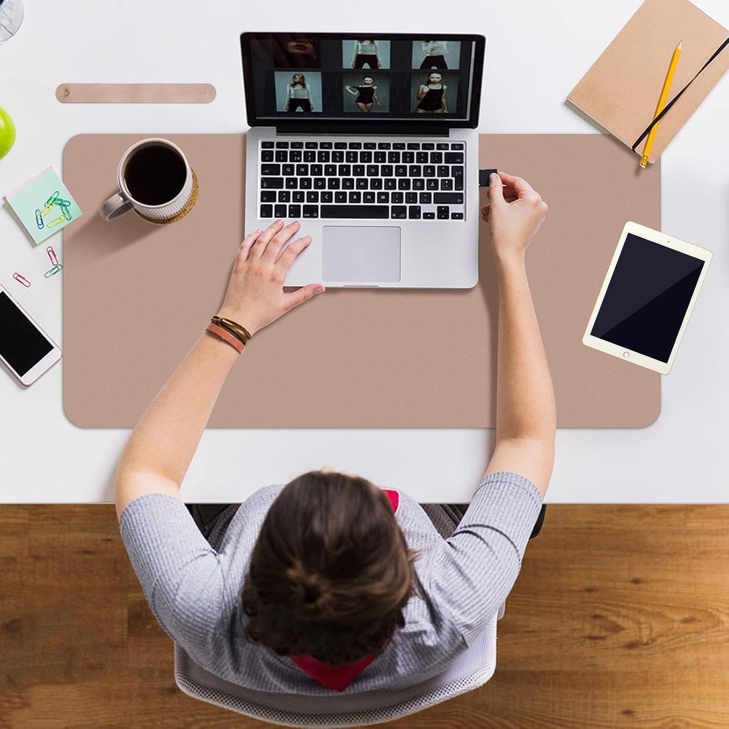 Boutilon Leather Desk Pad Protector,Non-Slip Mouse Pad,Laptop Desk Pad,Office Mouse Mat,Waterproof Leather Desk Blotter,Desk Writing Pad for Office and Home (M-Champagne,30"x14")