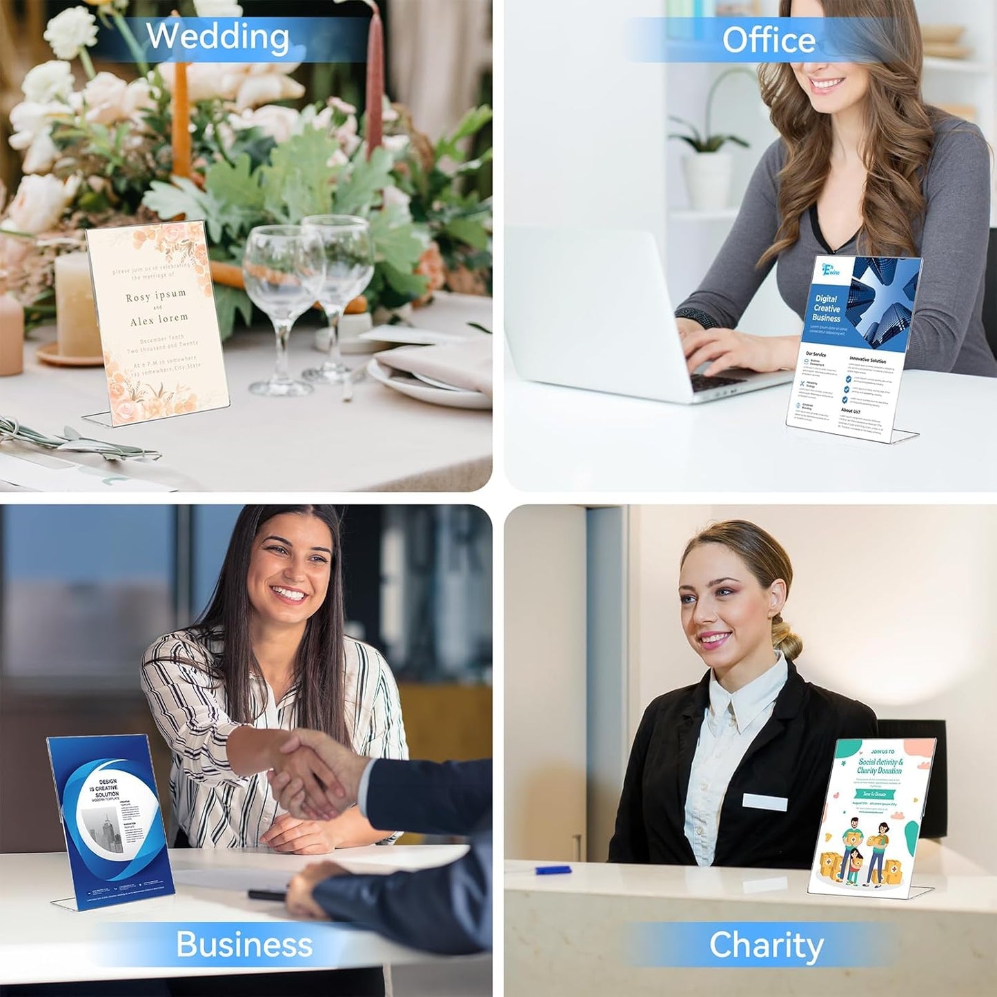 EHWINE 24 Pack 4 x 6 Acrylic Sign Holder, Clear Plastic Signs Display Stand, Vertical Slanted Back Paper Holder Stand up Table Top Sign Holders Flyer Stand Frames Suitable for Office Business Store