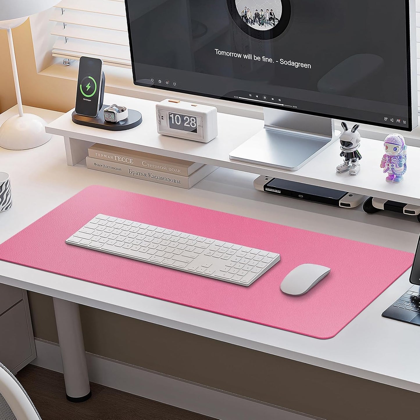 Boutilon Leather Desk Pad Protector,Non-Slip Mouse Pad,Laptop Desk Pad,Office Mouse Mat,Waterproof Leather Desk Blotter,Desk Writing Pad for Office and Home (L-Rose Pink,35"x 17")