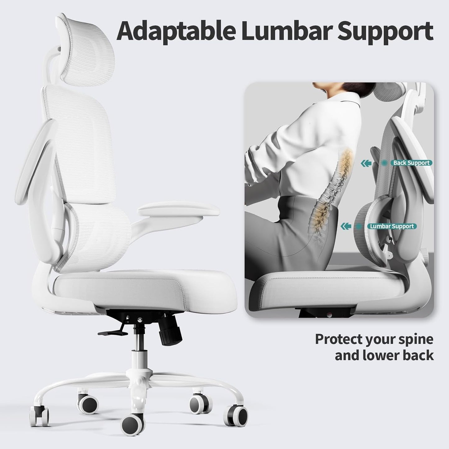 TRALT Office Chair Ergonomic Desk Chair, 330 LBS Home Mesh Office Desk Chairs with Wheels, Comfortable Gaming Chair, High Back Office Chair for Long Hours (White)