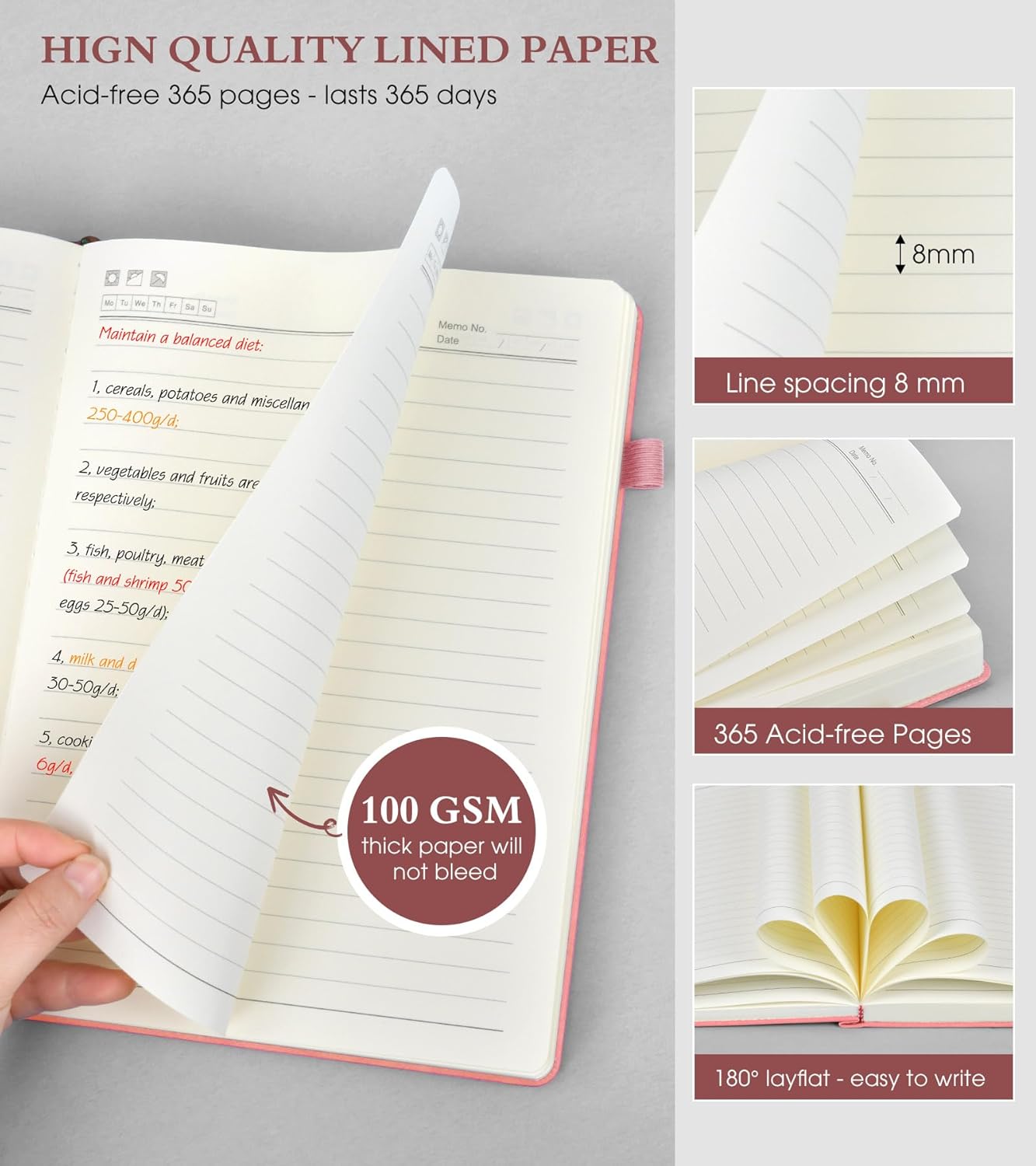 B5 Lined Journal Notebook - 365 Page Large Leather Journals for Writing Women Men,Hardcover Notebook with 100Gsm Thick Pages,Daily Diary for Travel, Work,School,College Ruled (7.6" x 10.3")