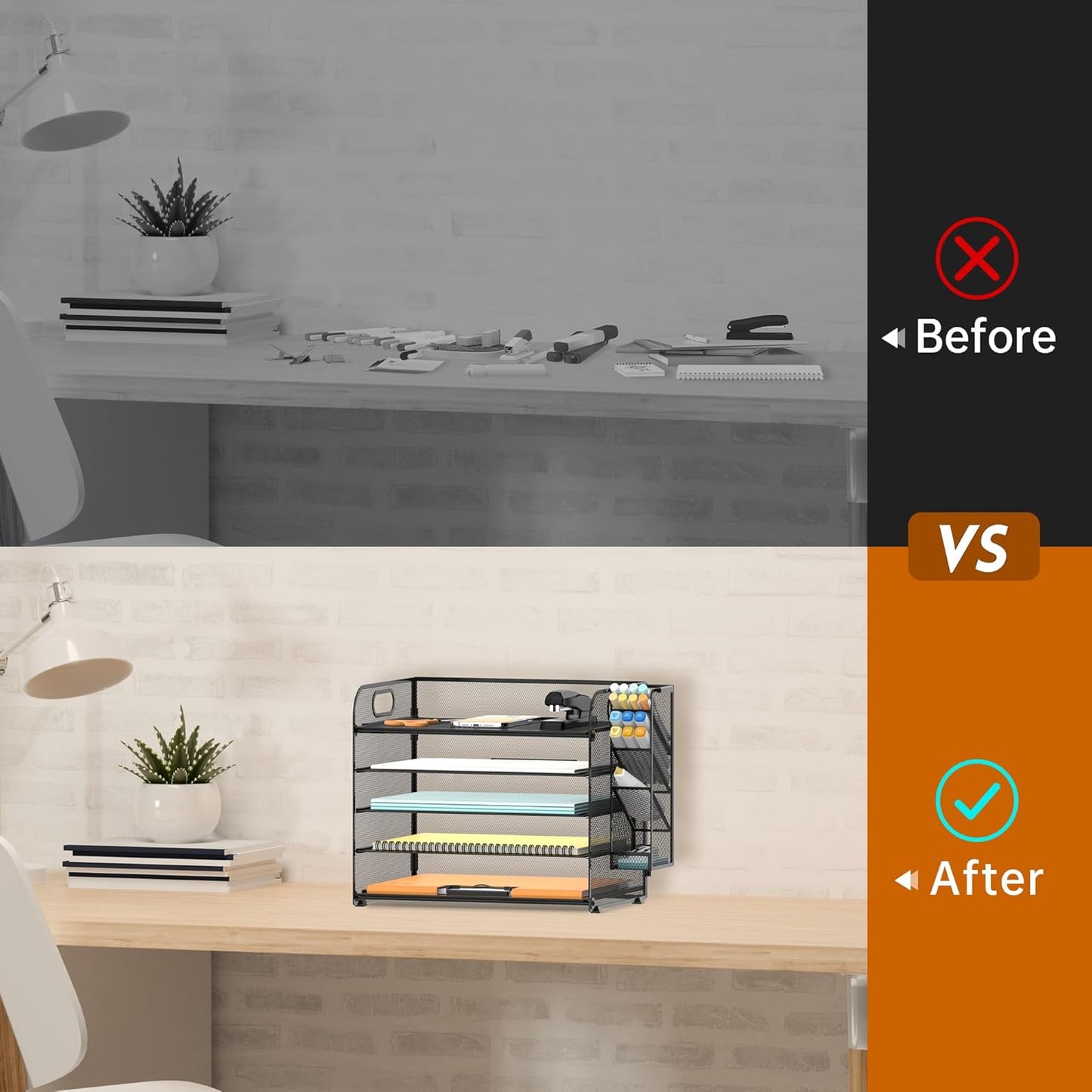 SUPEASY 5 Tier Desk Organizer with Handle & Removable Pen Holders, Mesh Paper/File Organizer for Desk, Paper Letter Tray Organizer for Office Supplies (Black)