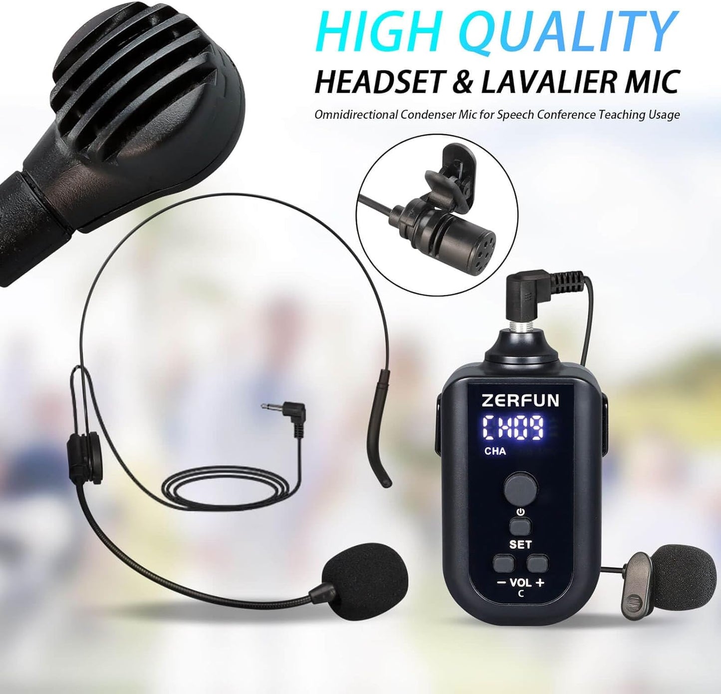 Rechargeable Wireless Microphone System 4 Channel Pro, UHF Metal Handheld Headset Lavalier Lapel Mics Cordless for Church Karaoke Singing with Volume Control, 4x50 Frequency(G8)