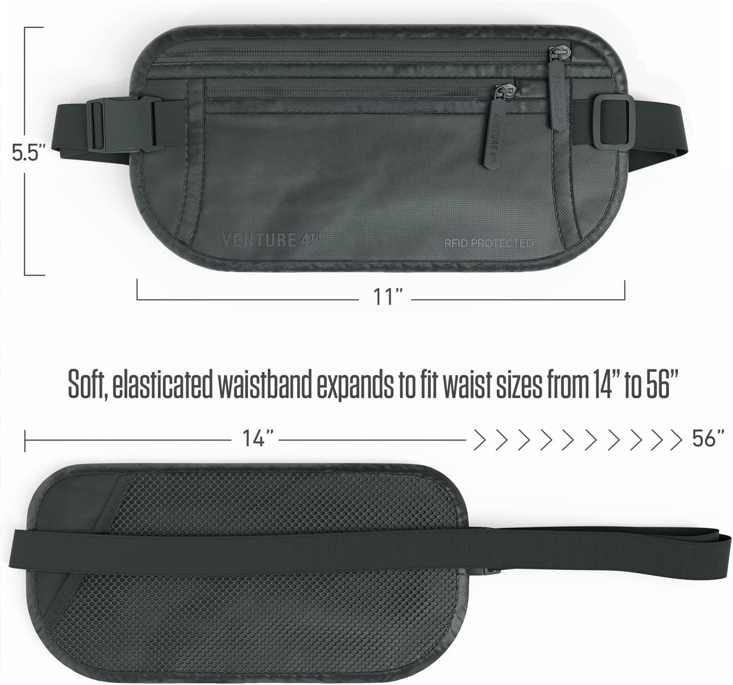 Travel Money Belt, RFID Blocking for Men & Women - Ideal for Keeping Your Cash, Credit Card, Passport, Phone Safe When Traveling (Sleek Gray)