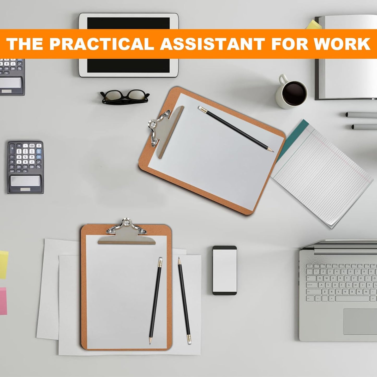 HERKKA 6 Pack Hardboard Office Clipboards - A4 Letter Size, ECO Friendly