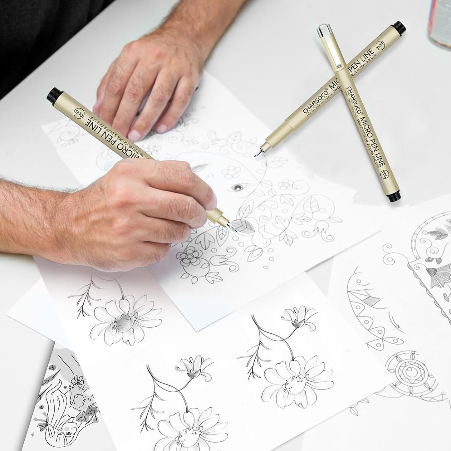 L Micro Pen, 6 Pack Black Fine Point Pen with Waterproof Archival Ink, 2-5mm Fineliner Ink Pens for Artist Illustration, Sketching, Anime, Manga, Technical Drawing and Scrapbooking