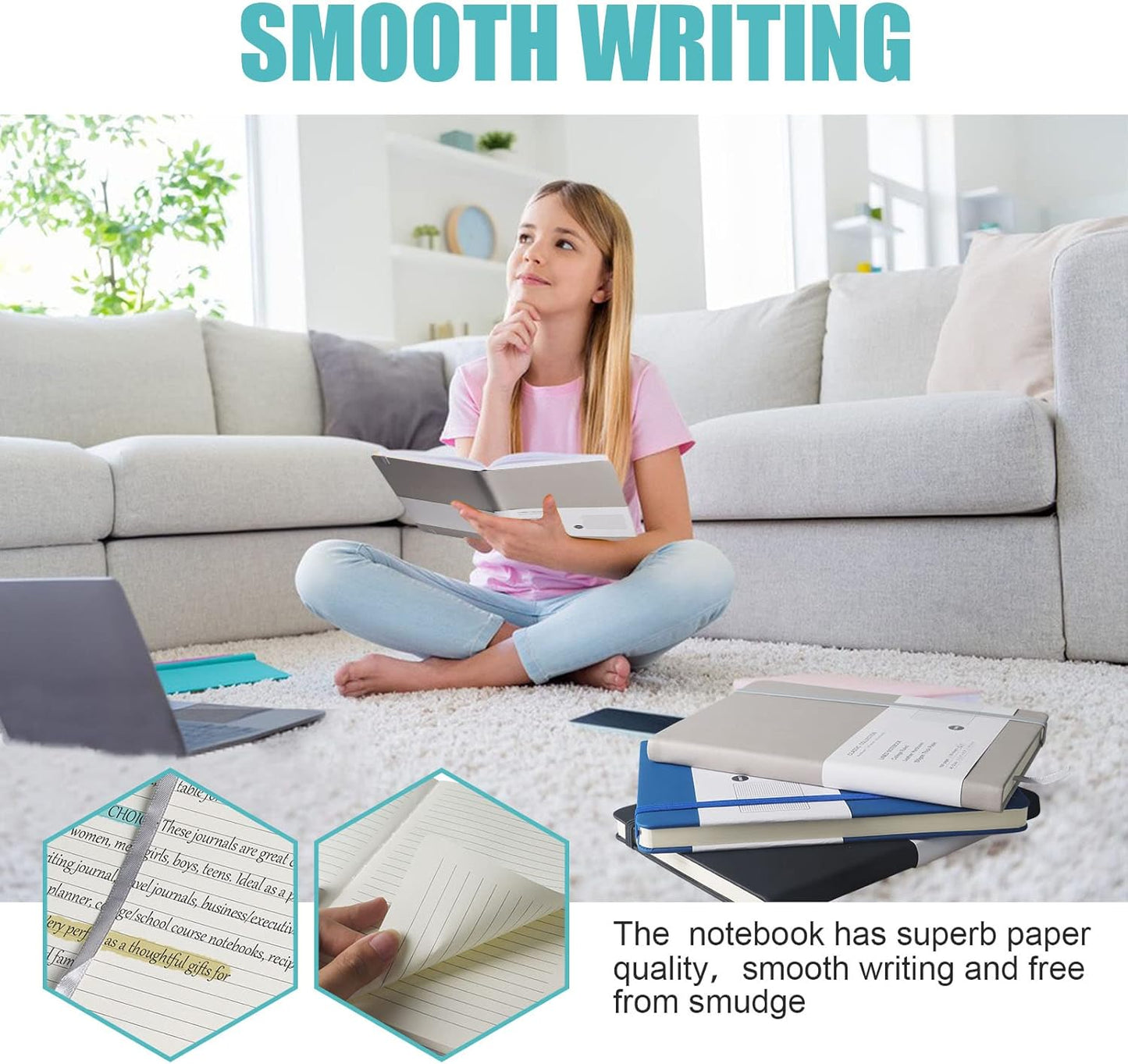 Lined Journal Notebook, 6Pack(Grey), 160 Pages, Medium 5.7 inches x 8 inches - 100 gsm Thick Paper, Hardcover