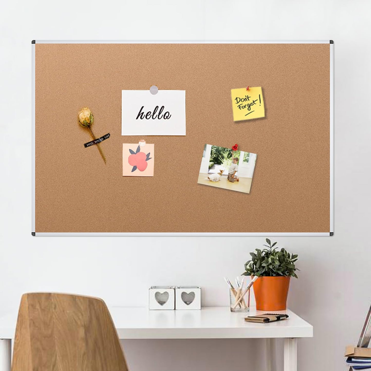 VIZ-PRO Large Cork Bulletin Board, 72 X 40 Inches, Wall-Mounted Corkboard with Silver Aluminium Frame for School, Office, and Home