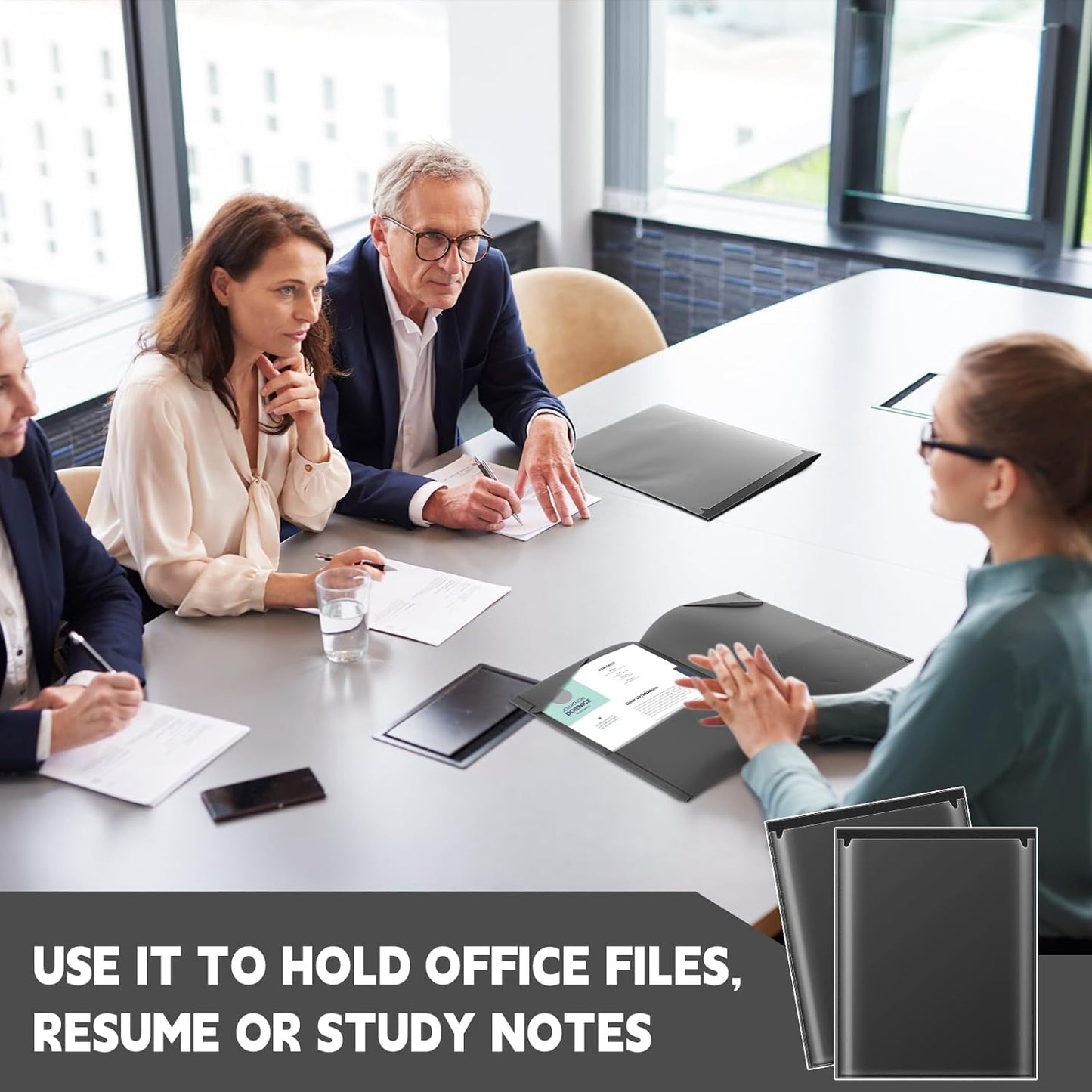 Henoyso 200 Pcs Plastic Folders with Clear Front Pockets Bulk Heavy Duty File Folders with 2 Pockets and Card Slot for Student Teacher Back to School Supplies Office Presentation (Black)