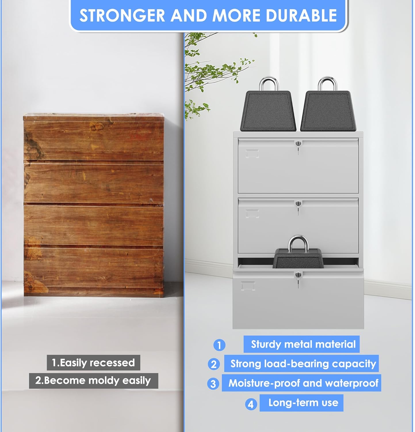 Metal 3 Drawer Lateral File Cabinet with 3 Lock - Wide Filing Cabinet for Letter/Legal/F4/A4 Hanging Files - Includes Business Card Holder,Home Office School Storage,White