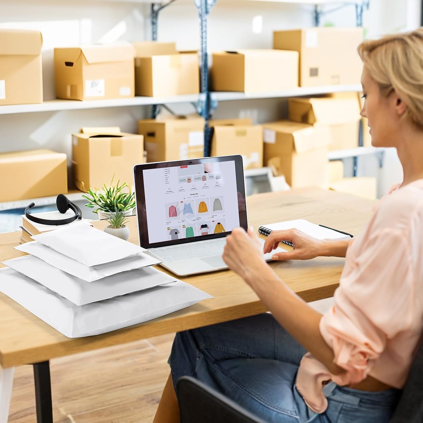 UCGOU 100 Pack White Poly Mailers Variety Size Pack, 10x13 Inch & 12x15.5 Inch & 14.5x19 Inch &19x24 Inch, 25 PCS Each Shipping Bag, Self-sealing Adhesive Mailers Assorted Sizes for Small Business