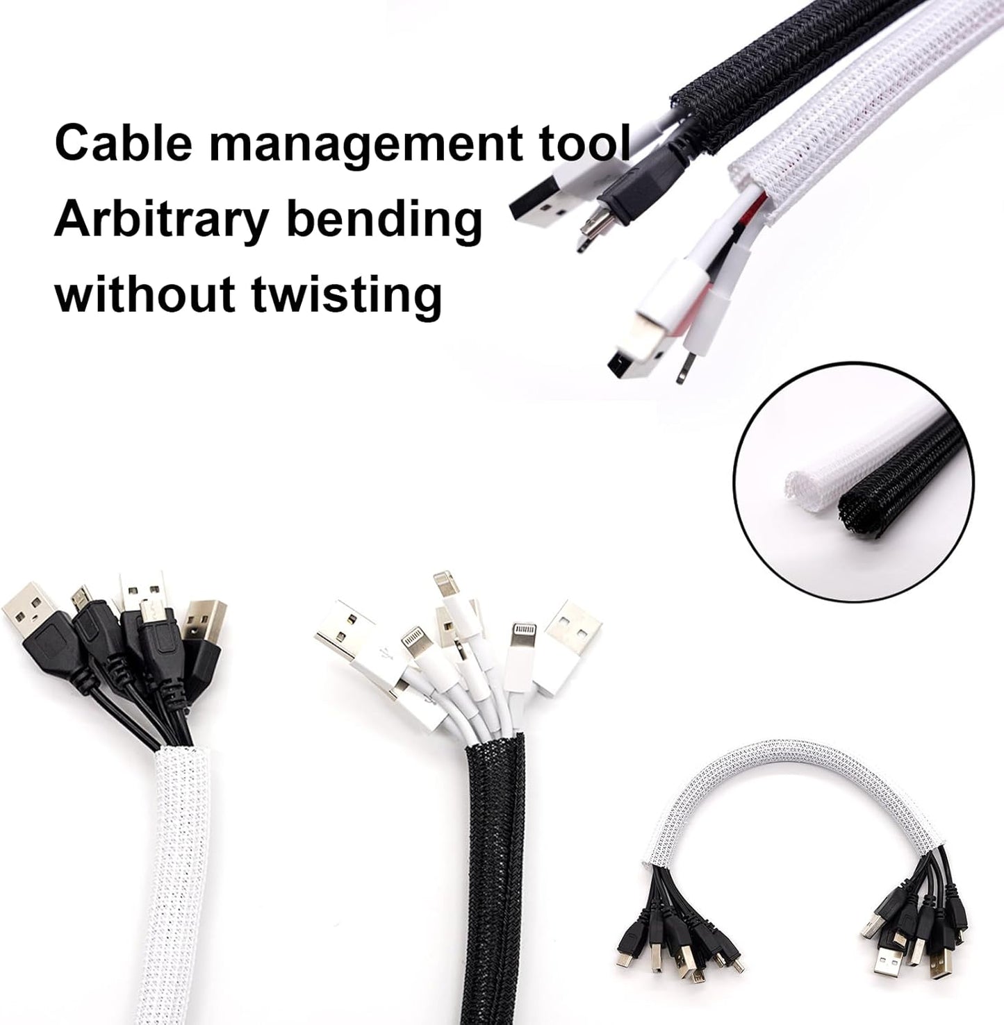 3/8"-25ft Cord Protector Wire Loom Tubing Split Sleeve Cable Sleeve for USB Power Audio Video Cables - Pet Chewing Protection, Flexible Cable Management Cover - Black