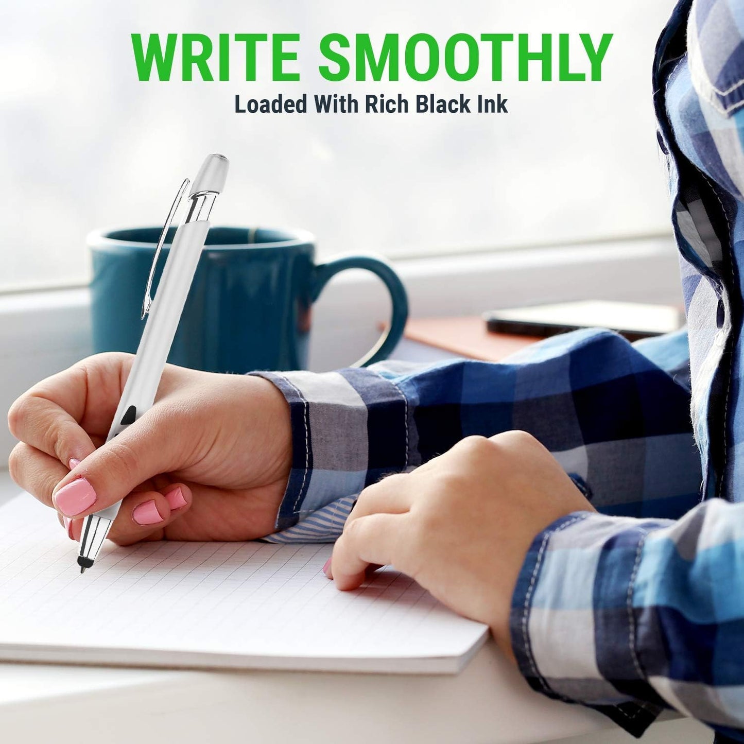 Stylus Pens - 2 in 1 Touch Screen & Writing Pen, Sensitive Stylus Tip - for Most Touchscreen Devices - Assorted Barrel Colors, Black Ink, 7 Pack