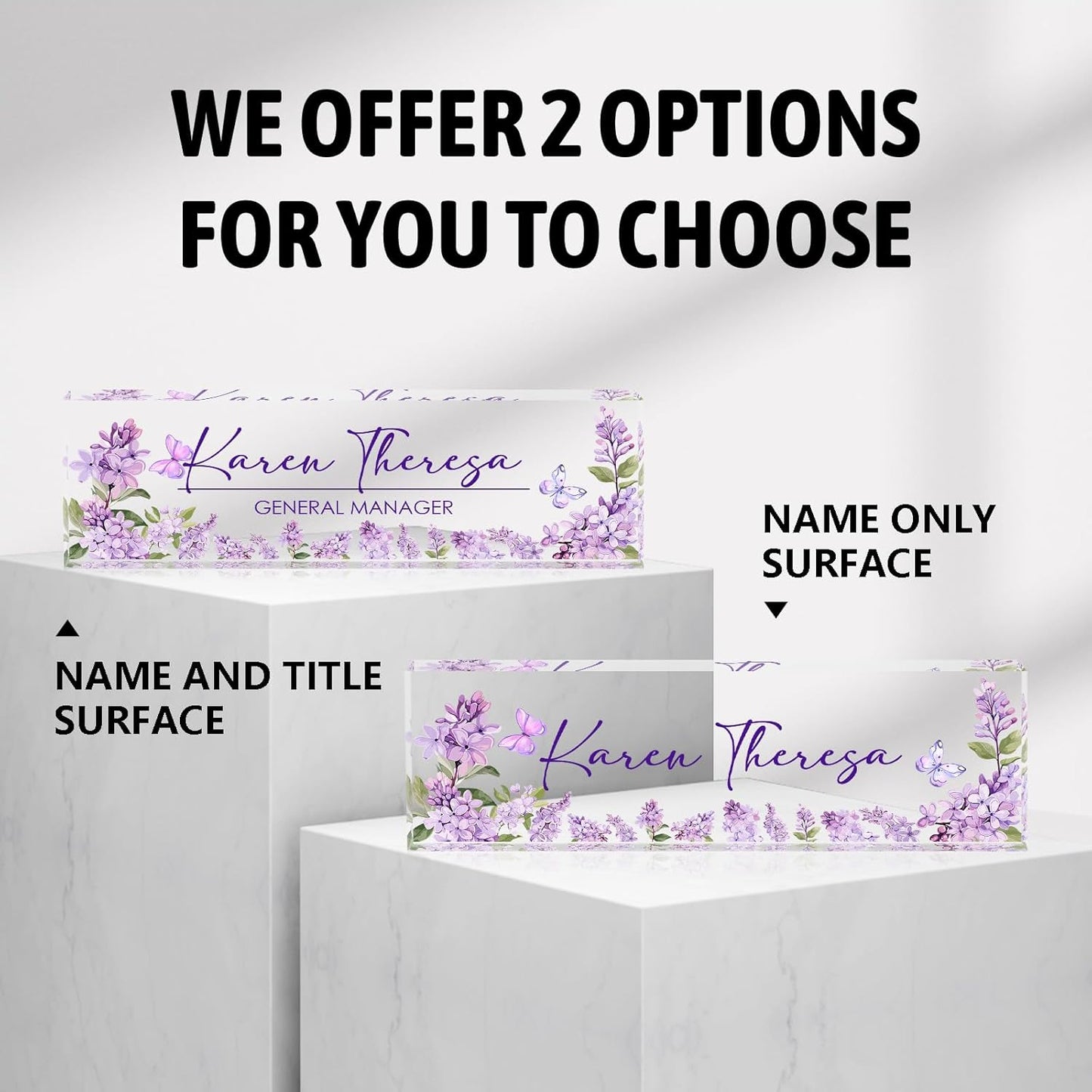 Custom Office Name Plate for Desk, Desk Name Plate Personalized, Personalized Gifts for Women, Appreciation Gifts for Employee Coworkers Boss Teacher, Office Accessories (Purple lilac flower)