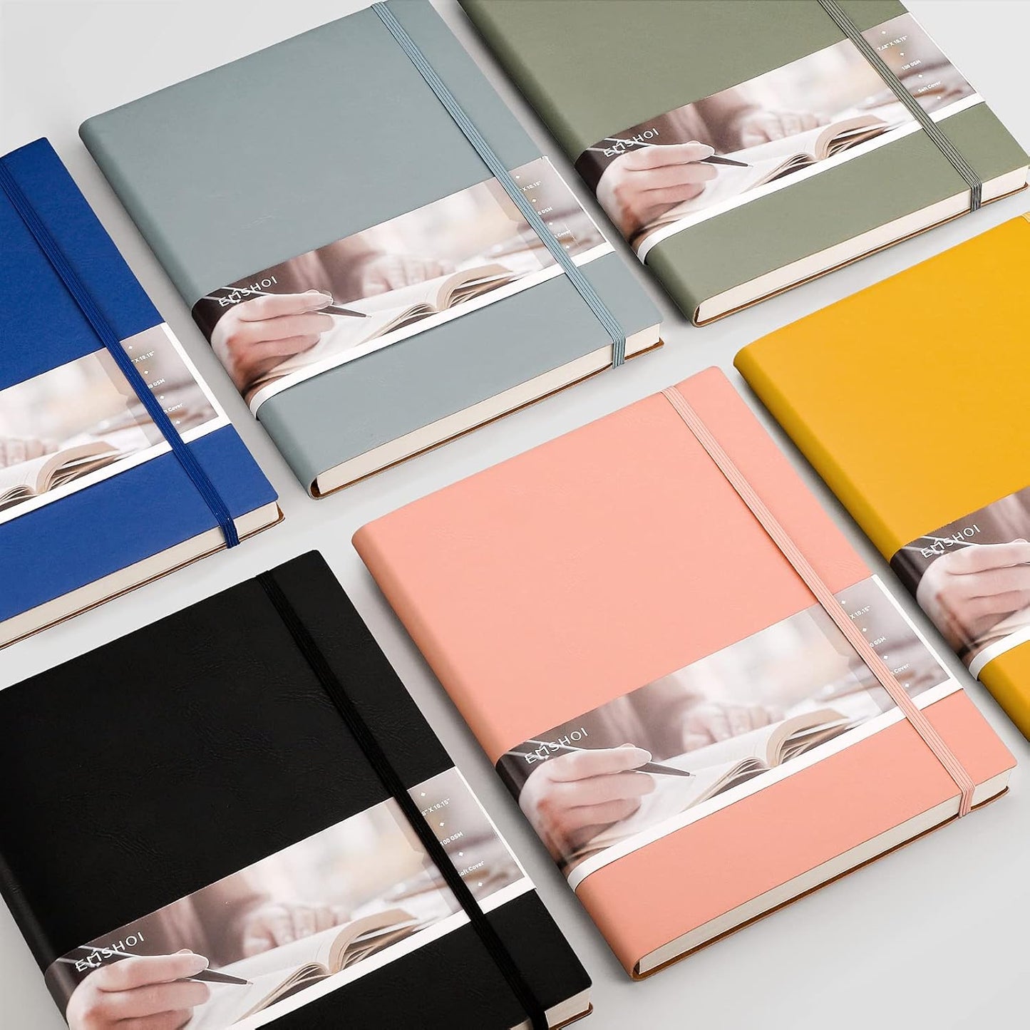 EMSHOI Dotted Journal Bullet Notebook, B5 Large Softcover Leather Journal, 192 Numbered Pages 100gsm Thick Dot Grid Notebook for Drawing Women Men Work School Supplies, 7.48"x10.15"-GrayBlue