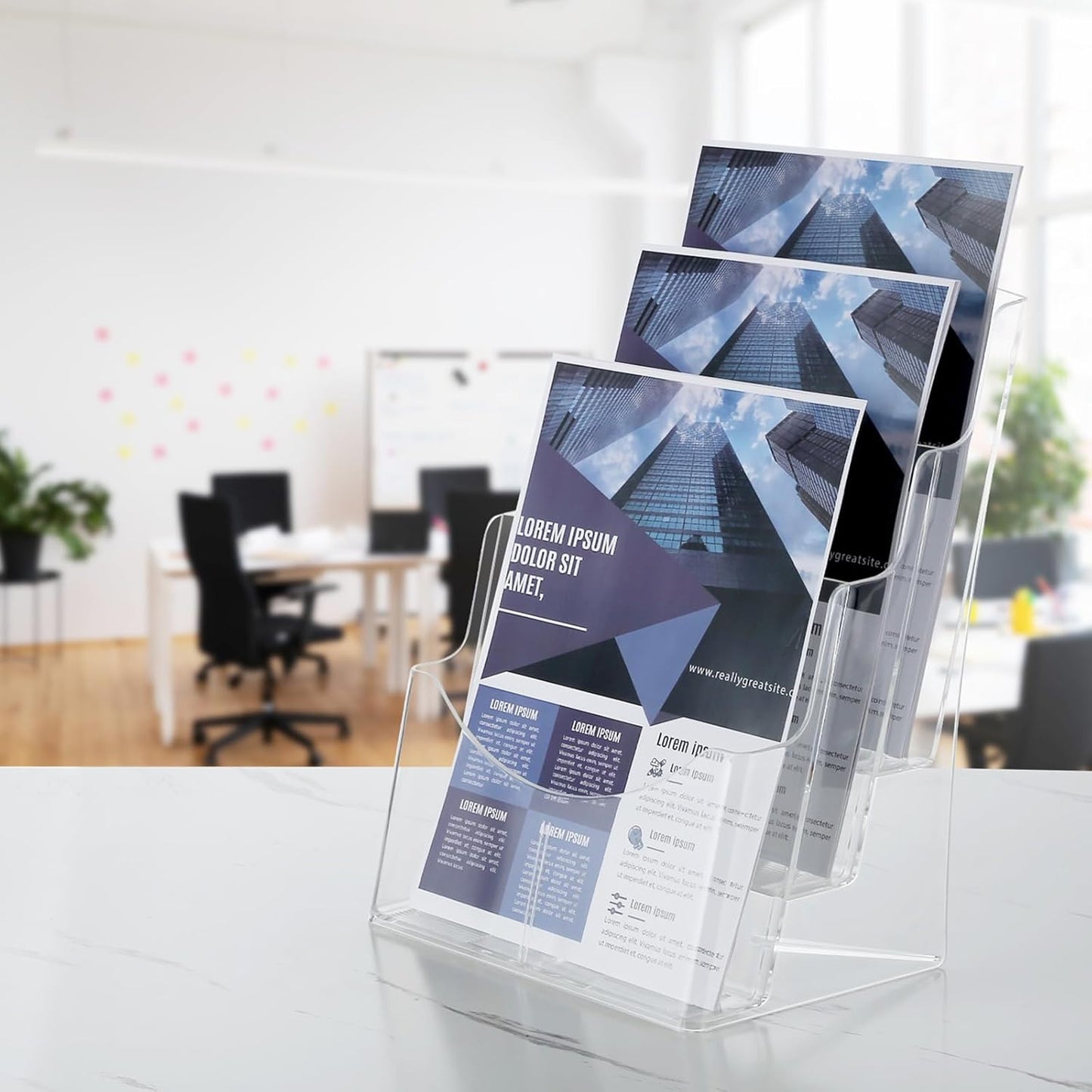 Acrylic Brochure Holder 8.5 x 11 inches, 3 Tier Clear Plastic Flyer Holder Display Stand, Wall Mount/Countertop Literature Organizer for Documents, Pamphlets, Booklets, and Menu