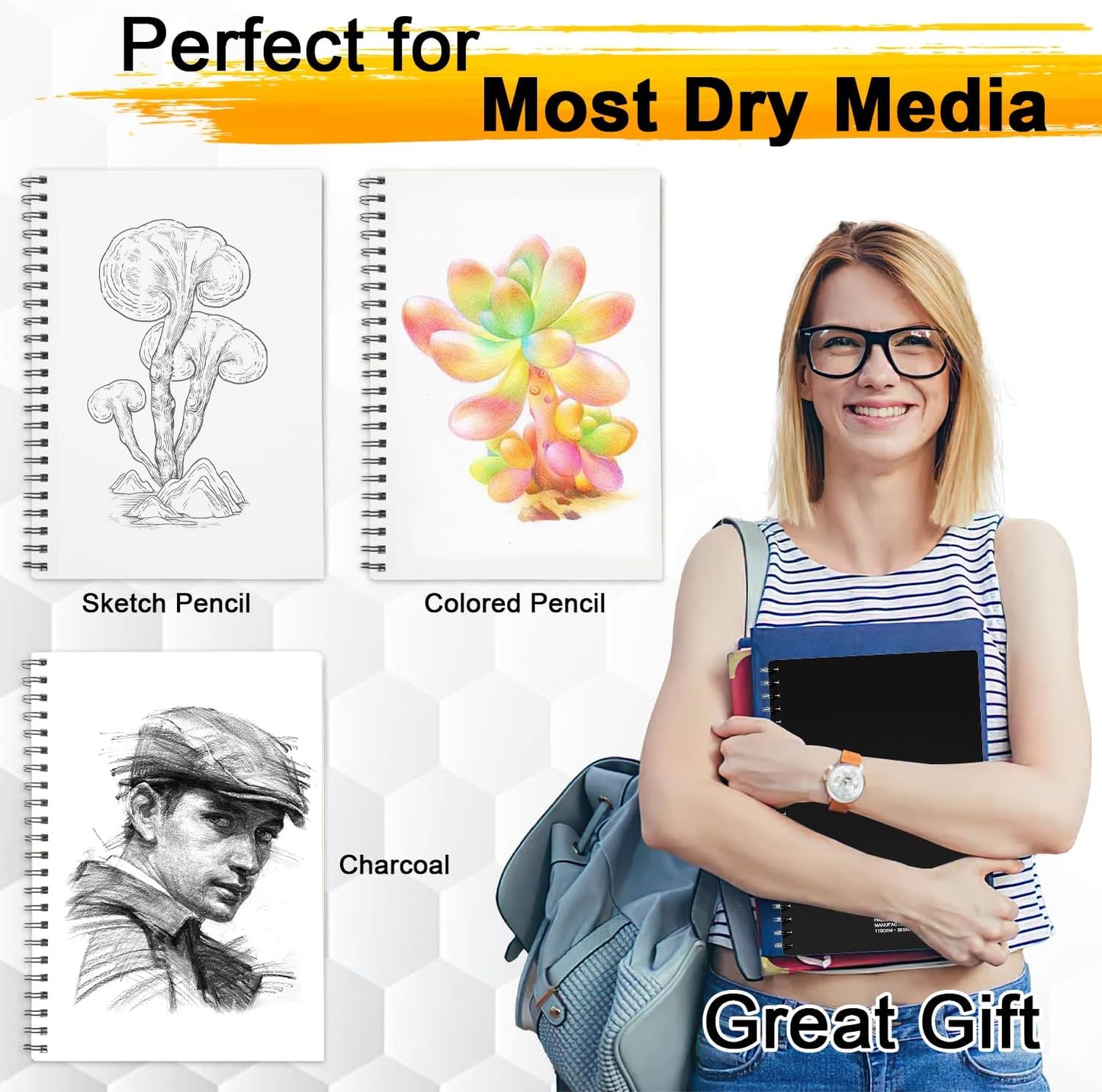 MEMX Poly Cover Sketch Book, 8.5”X11.5” 100 Pages (110gsm), Spiral Bound Artist Sketch Pad Notebook, Durable Acid Free Drawing Paper for Drawing, Writing, Painting, Sketching or Doodling, White